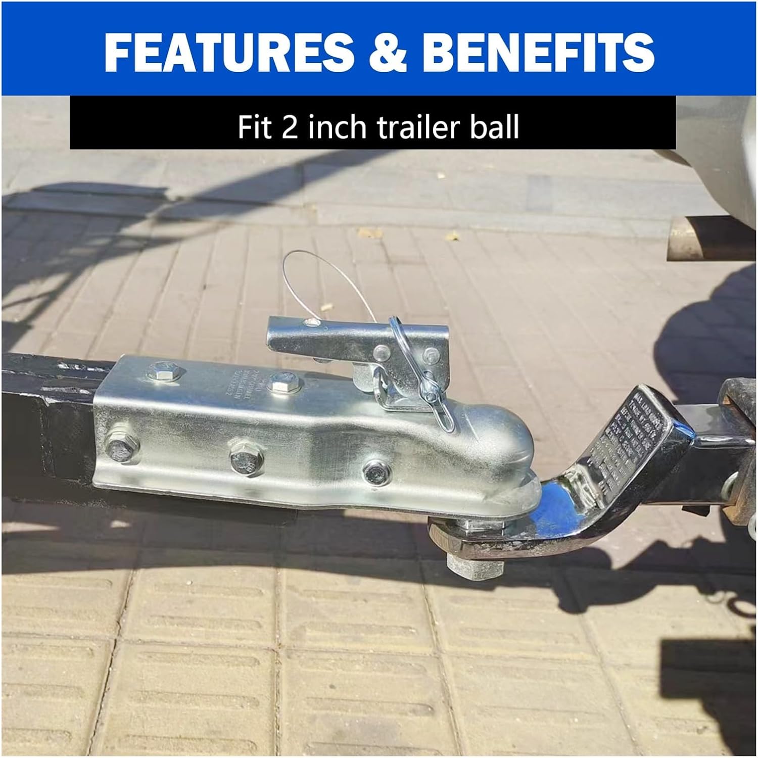 2インチ X 3インチ ストレートタングトレーラーカプラー 3インチチャンネル、2インチヒッチボール、5000ポンド、電気メッキ、R 8000ポンドAフレームトレーラーカプラーは2インチヒッチボールサイズチャンネルに適合します。RVパーツ、キャンピングカーアクセサリ  ...