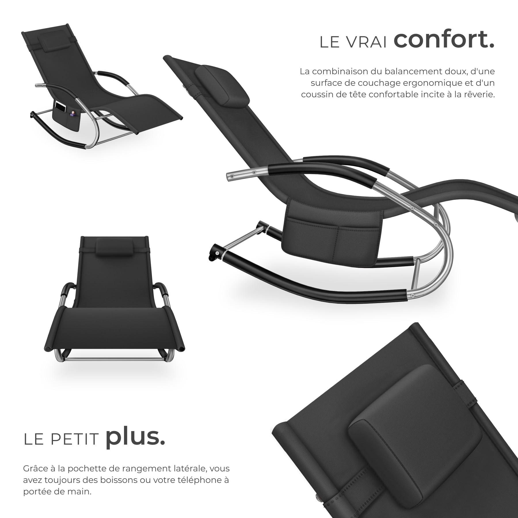 tectake® Lot de 2 Chaise longue ergonomique 62 x 146 x 92 cm Balancement doux, Transat jardin exterieur, revêtement respirant & hydrofuge, Bain de soleil Chaise longue jardin exterieur Transat piscine