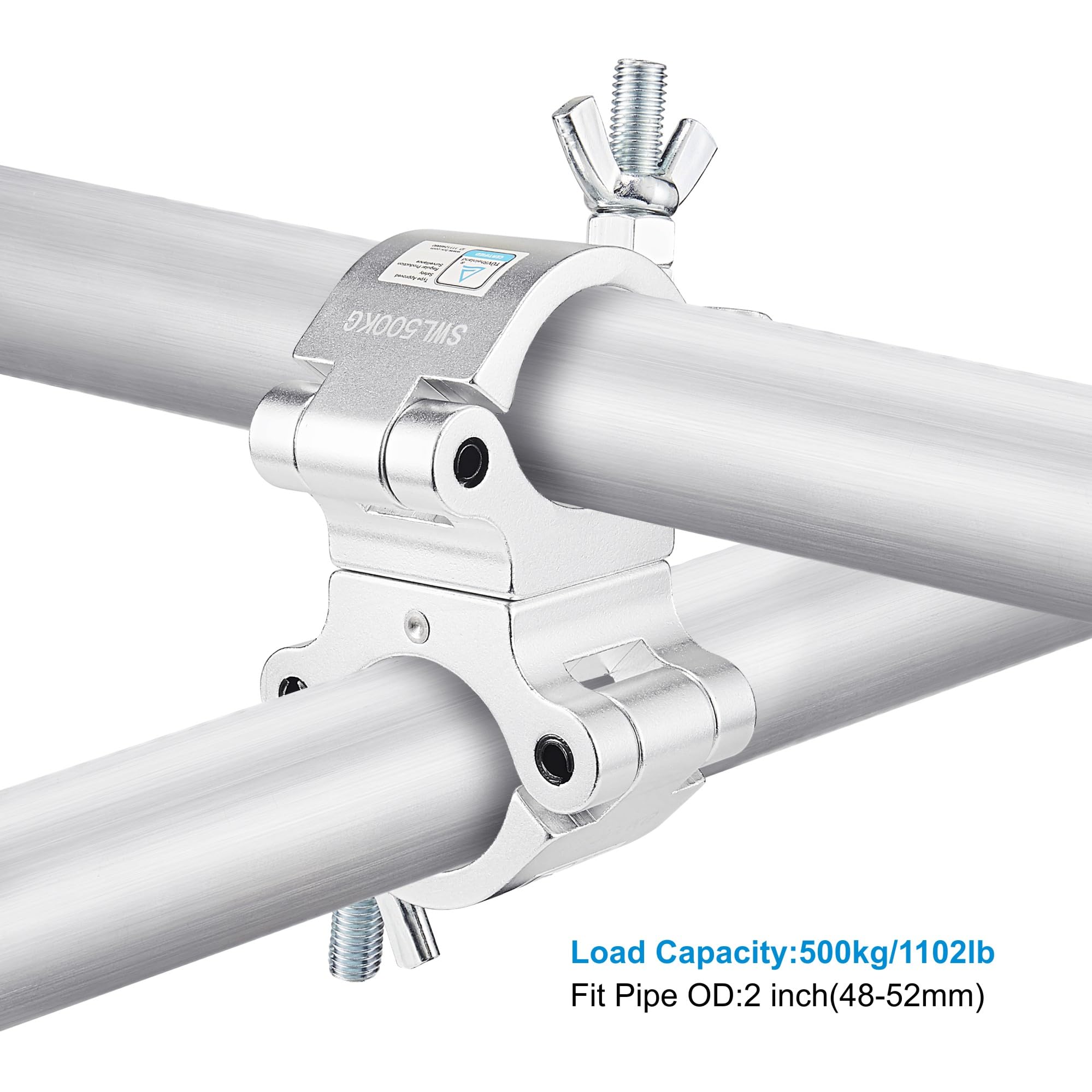 Abrazadera giratoria Pro TUV de 5 cm, 2 paquetes de 2 unidades de acoplador giratorio de 500 kg, abrazaderas de armadura de 50 mm, giro de doble cabeza según sea necesario, dos abrazaderas