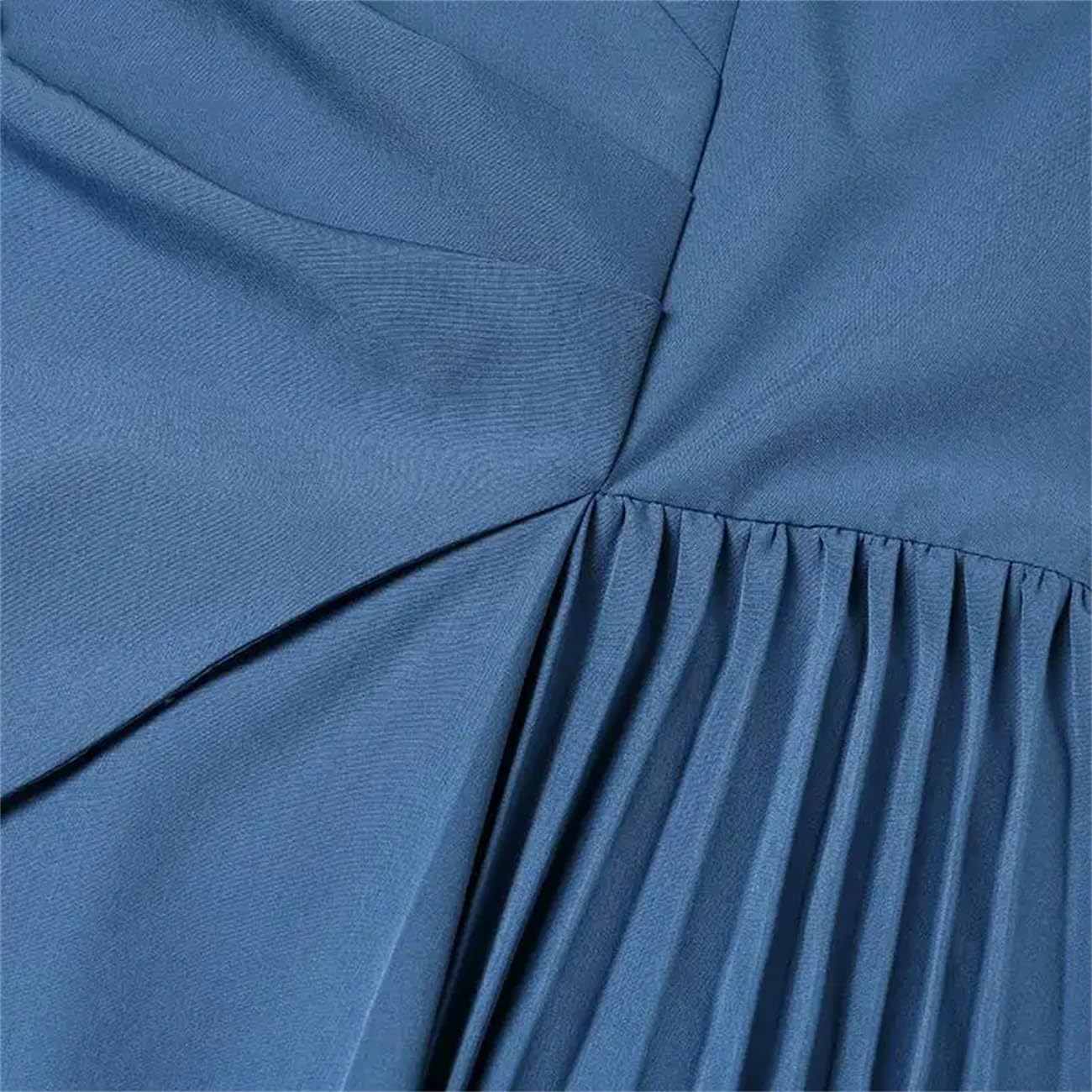Donne Elegante Lavoro V Nek Abito Da Partito Moda Manica Corta Robe Femme Solido Pieghe Midi Abiti