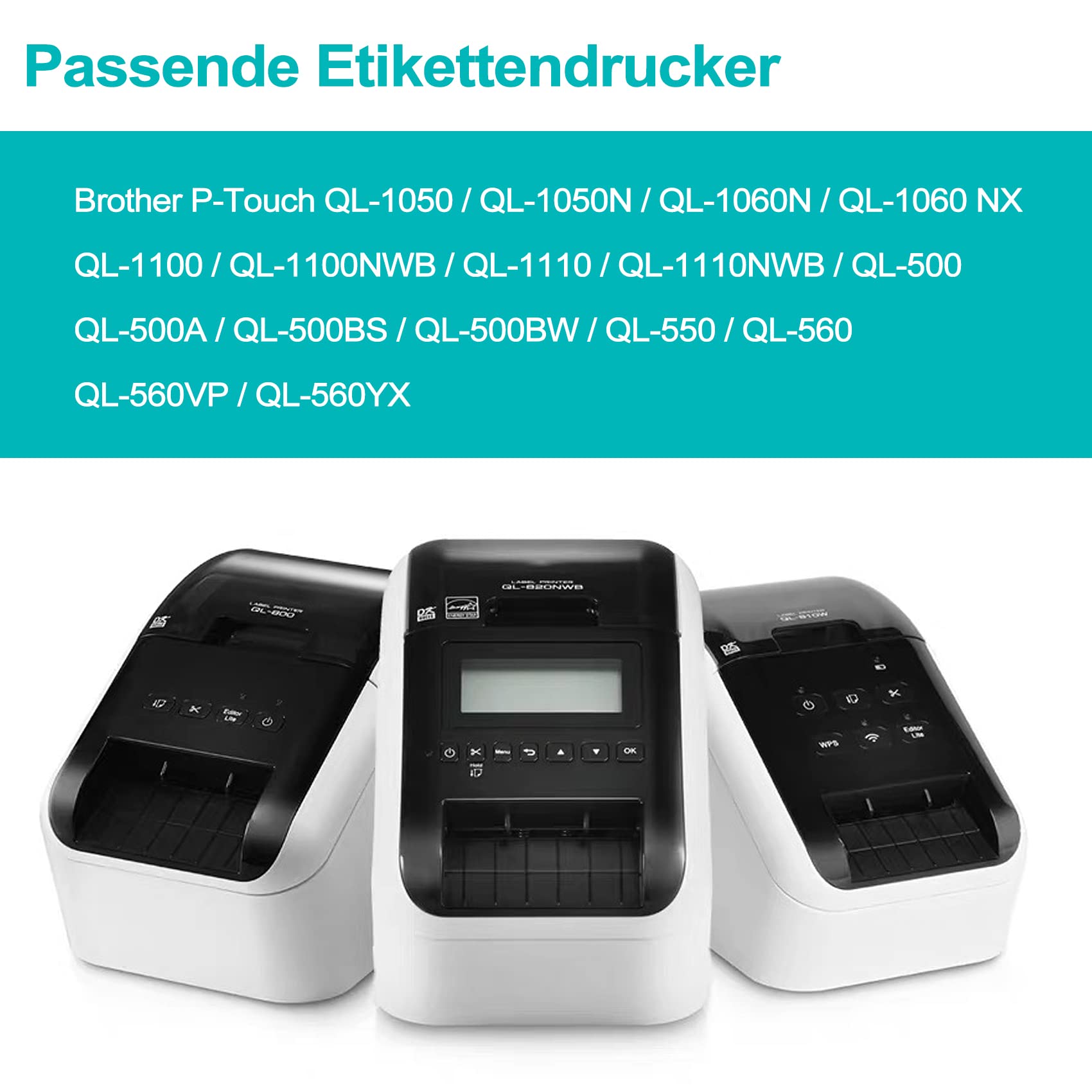 5 X DK44605 Endlos-Etiketten Mit Kunststoffhalter Kompatibel Für Brother P-Touch QL-500 500BS 550 560 560VP 570 700 710W 720NW 800 810W 1050 1060N 1100 1110NWB 62mm X 30.48m Gelb, Wiederablösbar