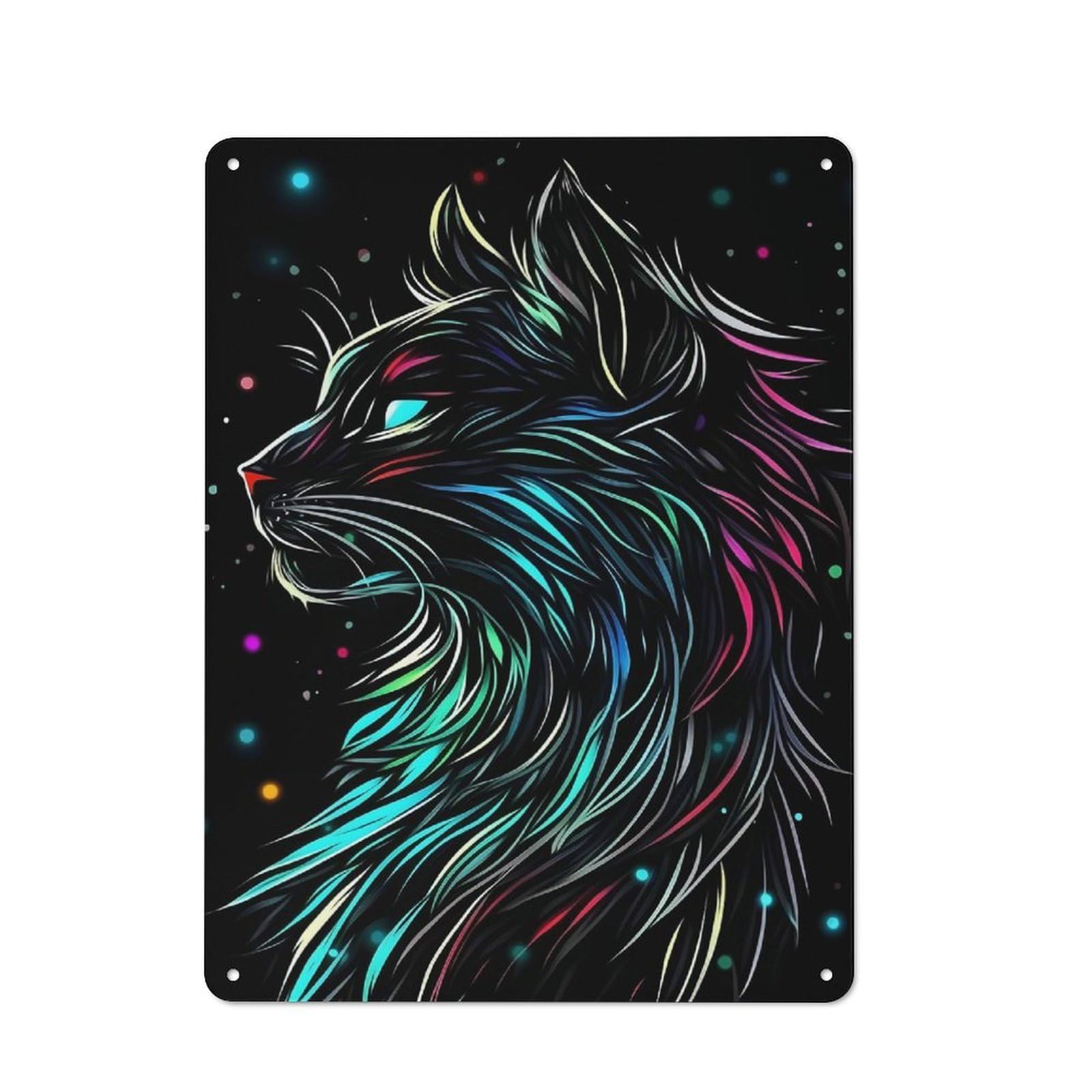 Junmoney Style-1 Neon Cat Portrait Modern Vintage Metal Wall Decor 40X30cm, Tin Sign For Hobby Room, Office, Lounge Or Living Room
