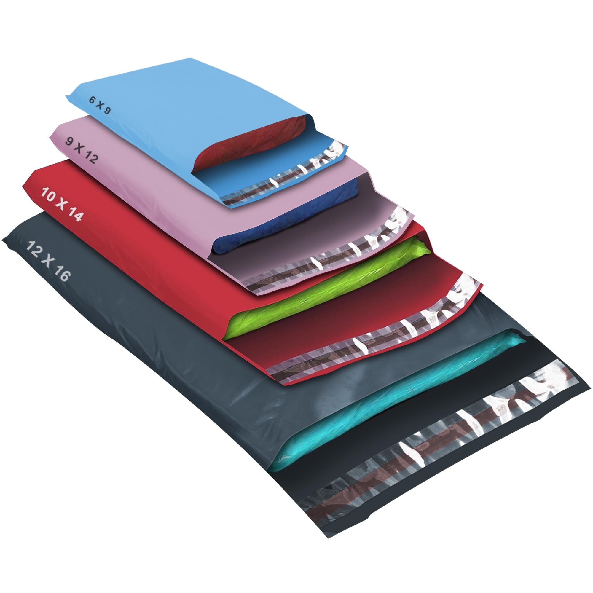 Yunju Multi Color 50 Mixed Size Color Mailing Bags, Self Seal Strong Waterproof Poly Plastic Envelopes For Parcels, Packaging, Small, Medium, Large Mail, Shipping Courier Delivery Bags 4Sizes,