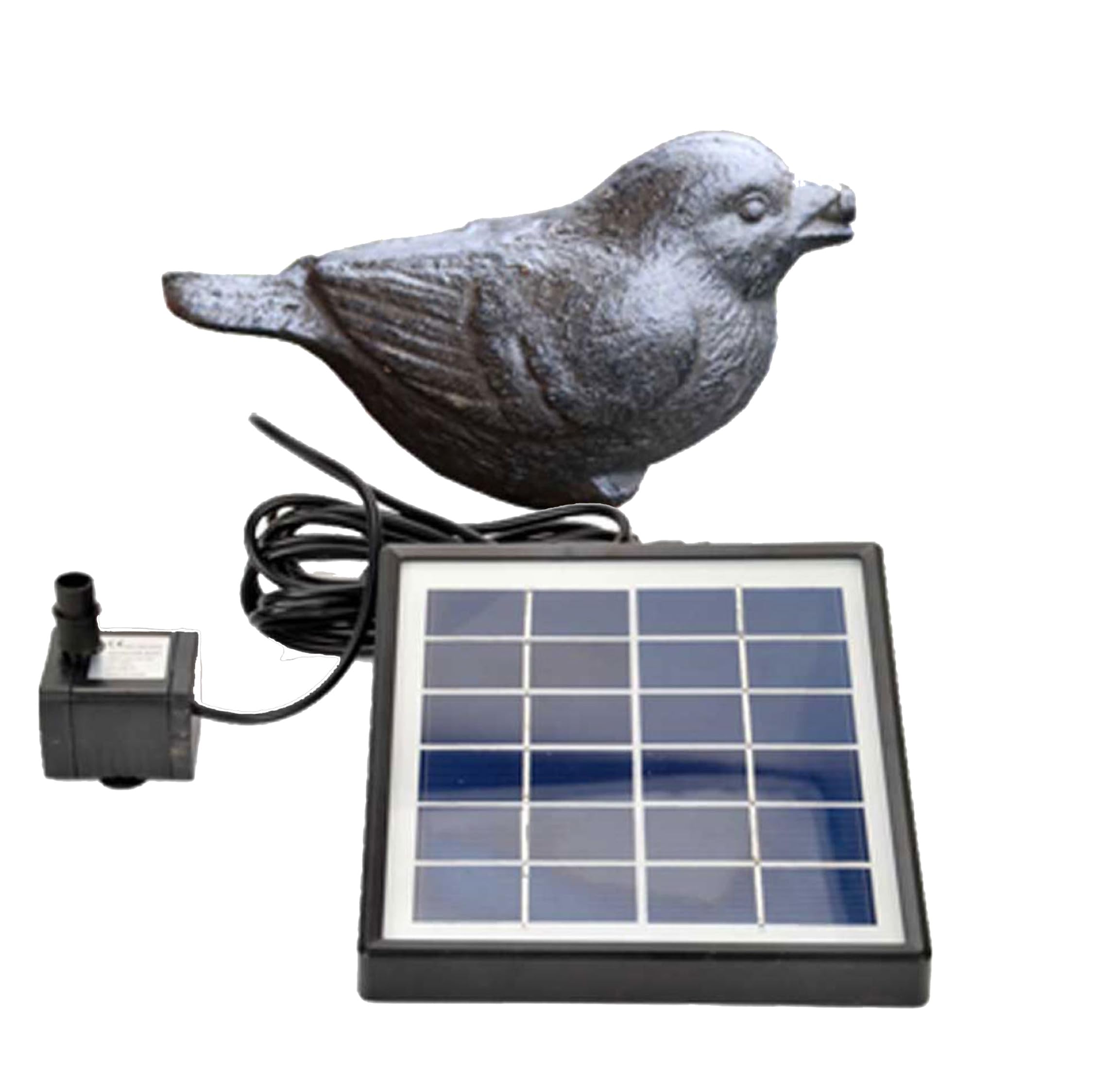 Wasserspeier Spatz inkl.Solar- Pumpe Gusseisen Teichdeko