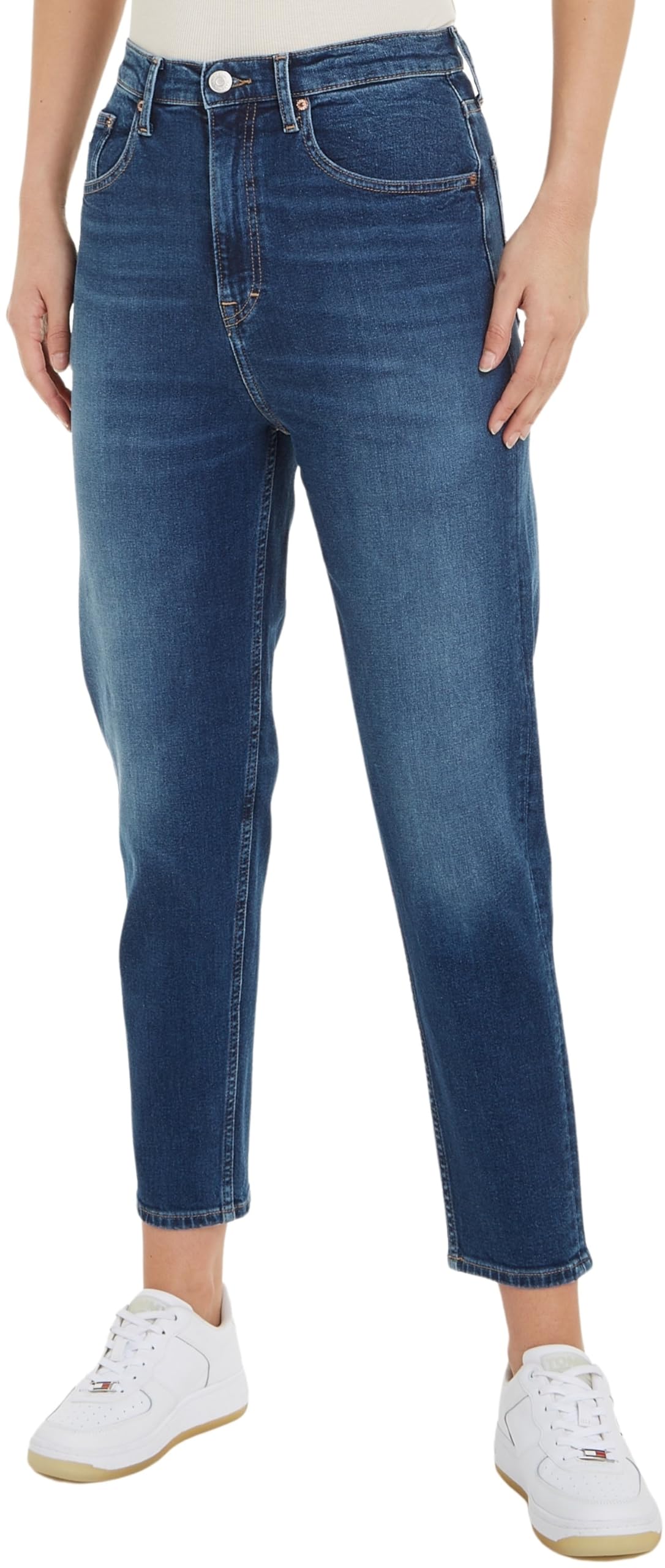 Tommy Jeans Women's Mom Jean Uh Tpr Ah5150 Denim Pants, Denim Dark, 29W / 28L