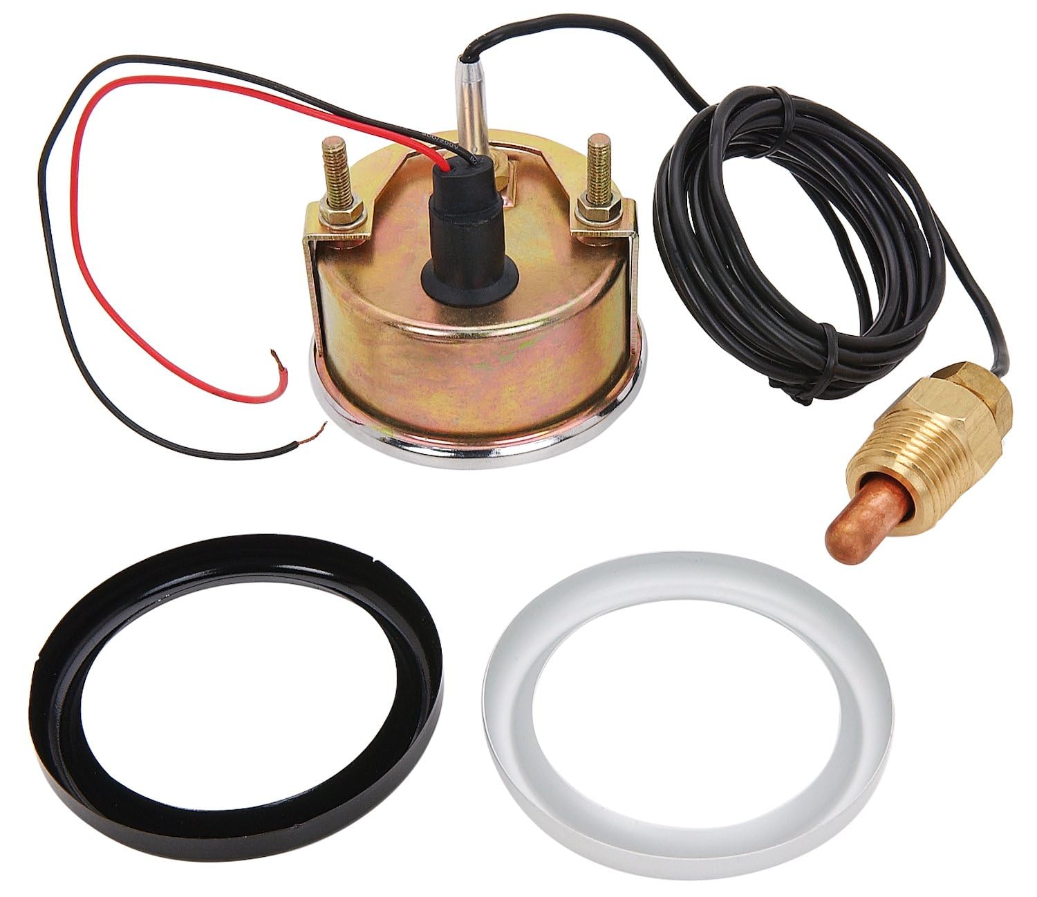 JEGS Water Temperature Gauge | 2-5/8� Diameter | Mechanical | 120-280 Degrees Fahrenheit Display | White Face | Includes 1/2" NPT Adapter Fitting and 6 Foot Capillary Tube