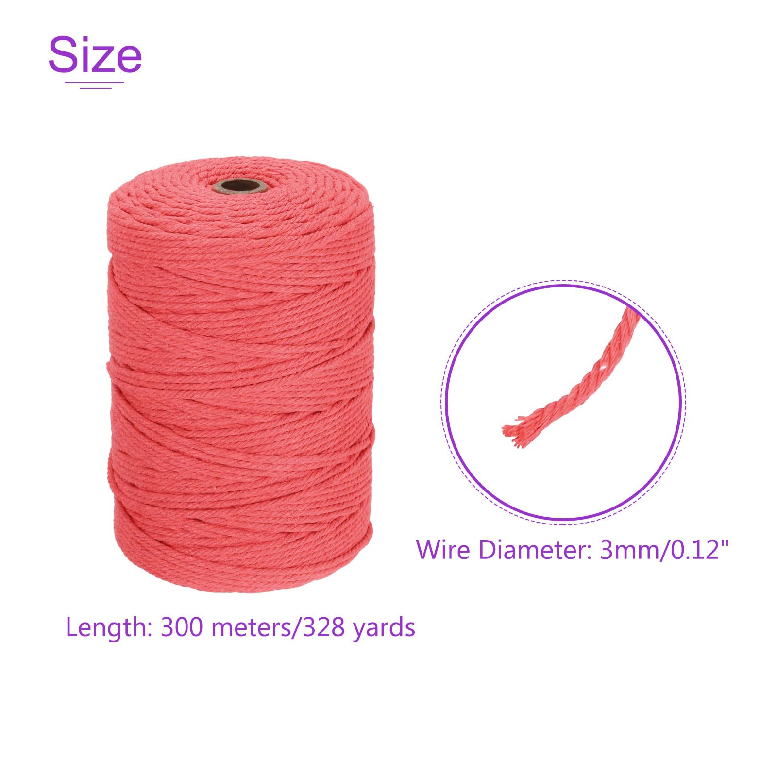 DMiotech 3mm x 300M (328 Yard) Watermelon Red Natural Cotton Macrame Rope - Image 4