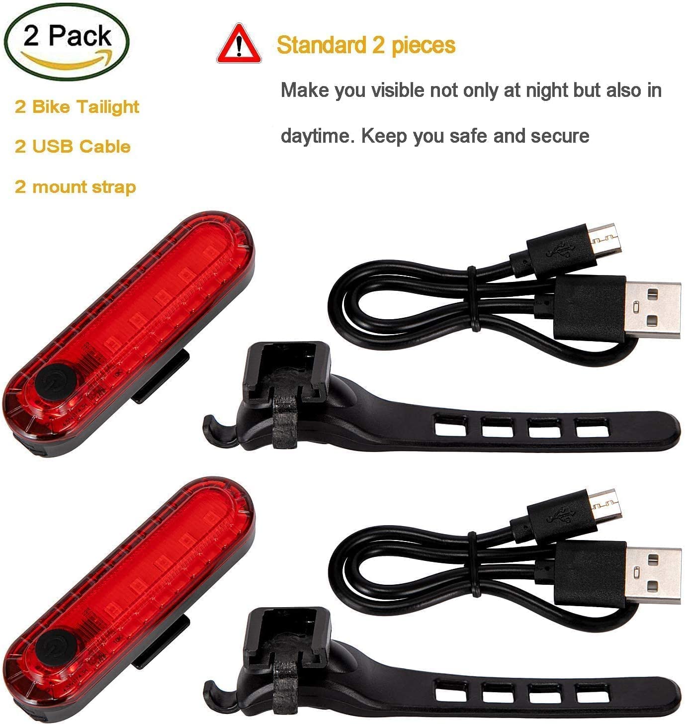 Nestling Luce Posteriore Bici USB Ricaricabile, luci Fanali Posteriori per Biciclette LED, IPX4 Impermeabile con 4 modalità,2 PCS Fanale Posteriore Sicuro - per Bici da Strada e Mountain Bike
