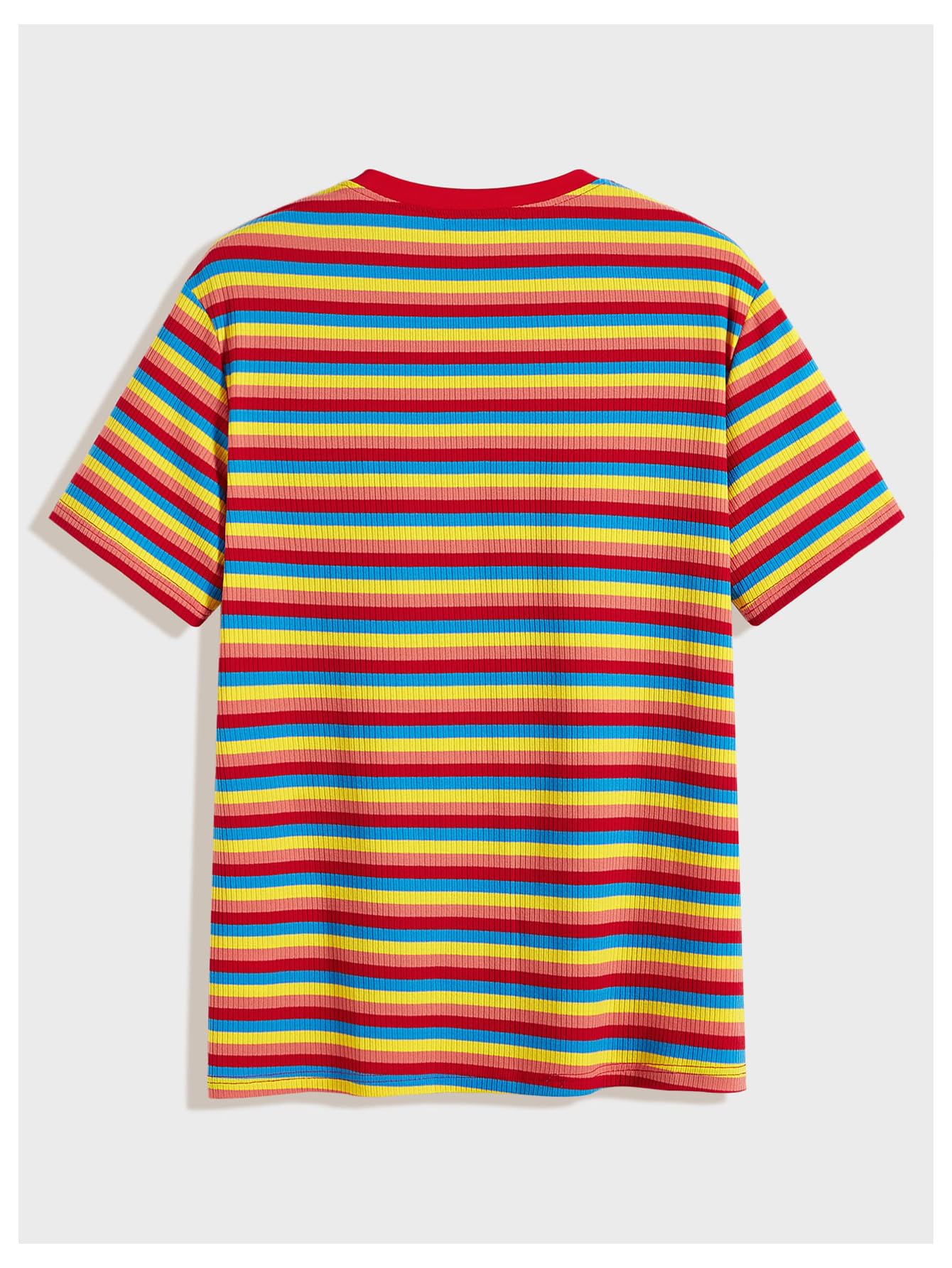 Floerns Maglietta girocollo da uomo a righe arcobaleno a maniche corte a costine