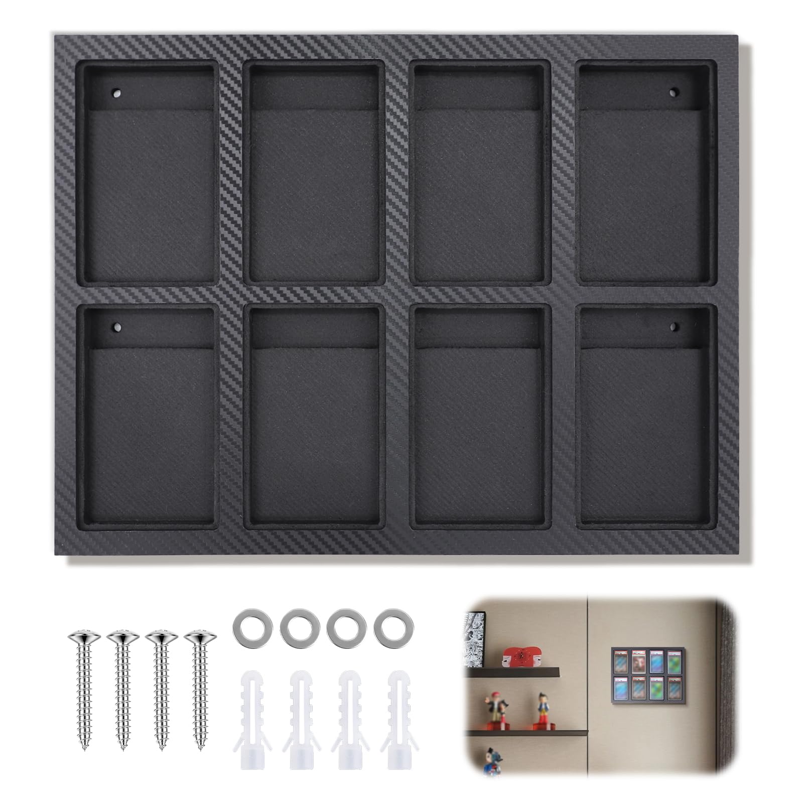 Leogony 8 Grids Trading Card Display Frame, Wall Mount Trading Graded Card Display For Psa Slabs