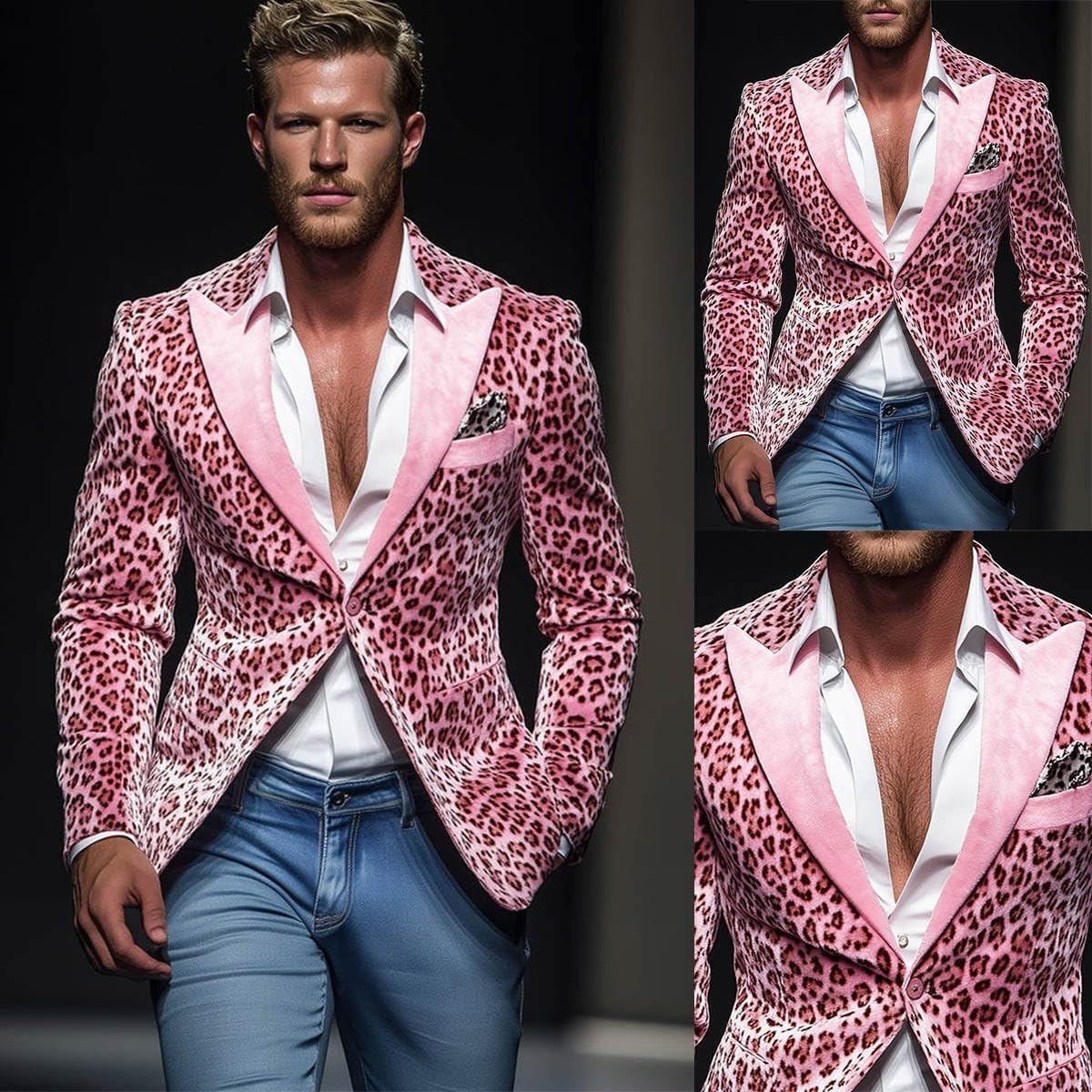 Pink Leopard Print Velvet Blazer, Single Button Formal Party Jacket, Animal Pattern Design