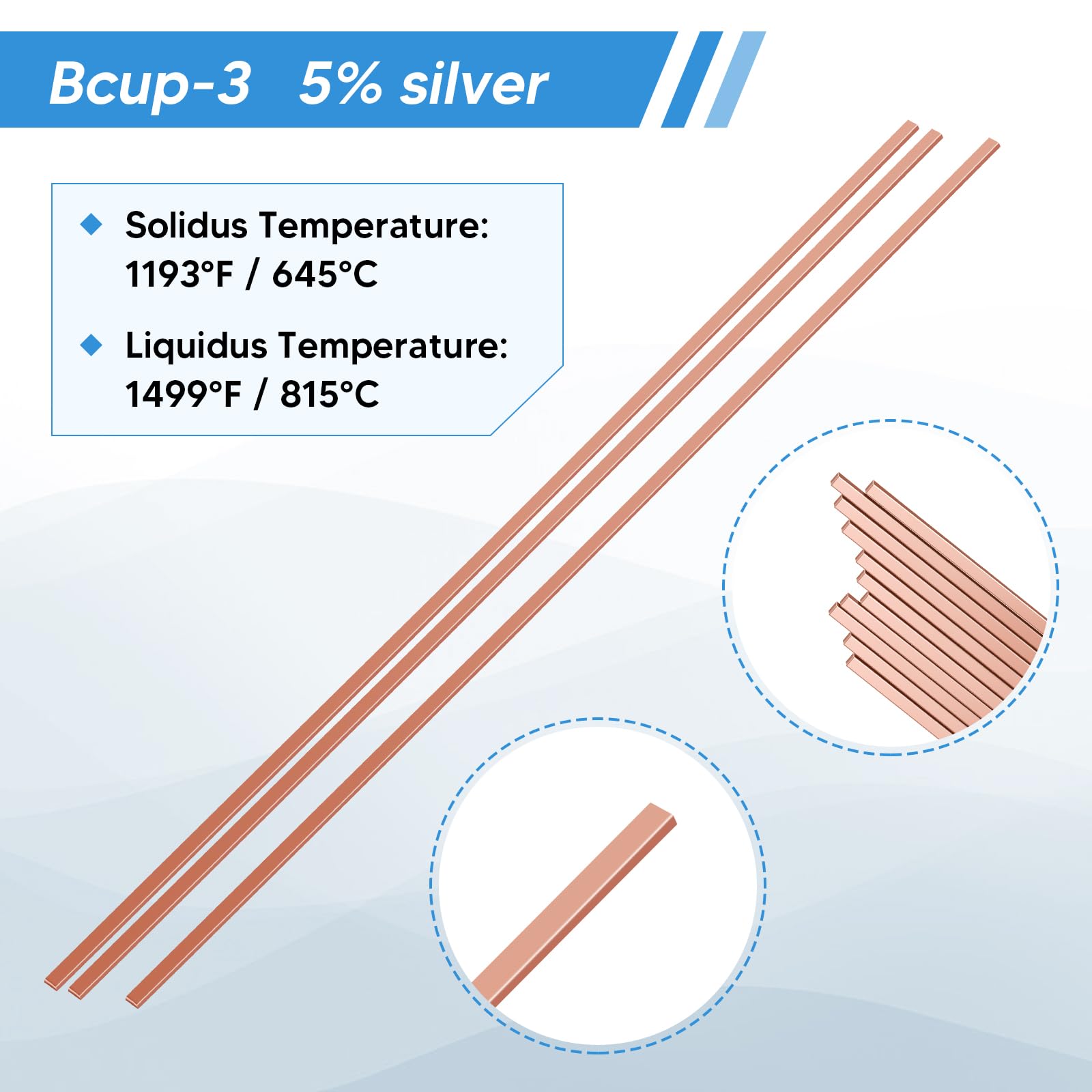 60 varillas de soldadura de plata al 5%, varillas de soldadura BCuP-3, varillas de soldadura de fósforo de cobre, grado industrial, 0.050 x 1/8 x 10 pulgadas para aire acondicionado,