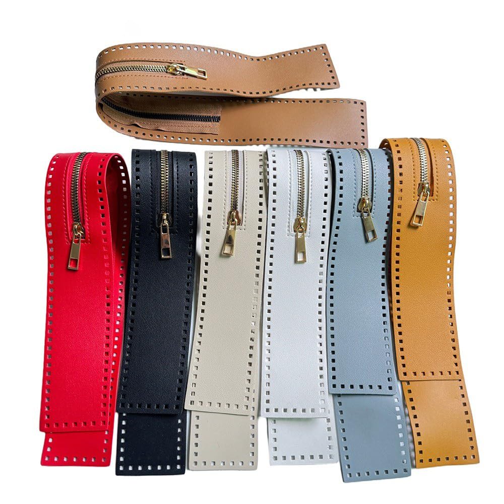 Fermetures éclair Rectangulaires En Cuir Synthétique - Lot De 5, 27 X 5,5 Cm, Avec œillets Pour Couture Sacs Et Accessoires