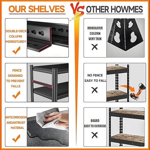 Miniatura 6 de Estantería de metal resistente para garaje, estantes de almacenamiento ajustables de 5 niveles, 3000 libras para garaje y sótano, cocina y despensa,