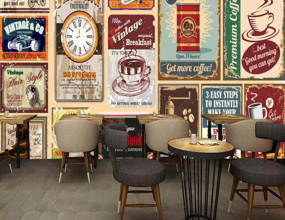 Papier peint intissé café rétro poster mural géant salon 150x105 cm - 2