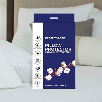واقي وسادة قطني ممتاز من Protect-A-Bed، بسحاب، مقاوم للماء، عبوة واحدة، مقاس قياسي