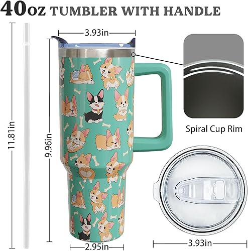 Miniatura 2 de Vaso de 40 onzas con asa y pajita, botella de agua Corgi Stuff de acero inoxidable con aislamiento de Corgi, taza de viaje de café Corgi, regalos