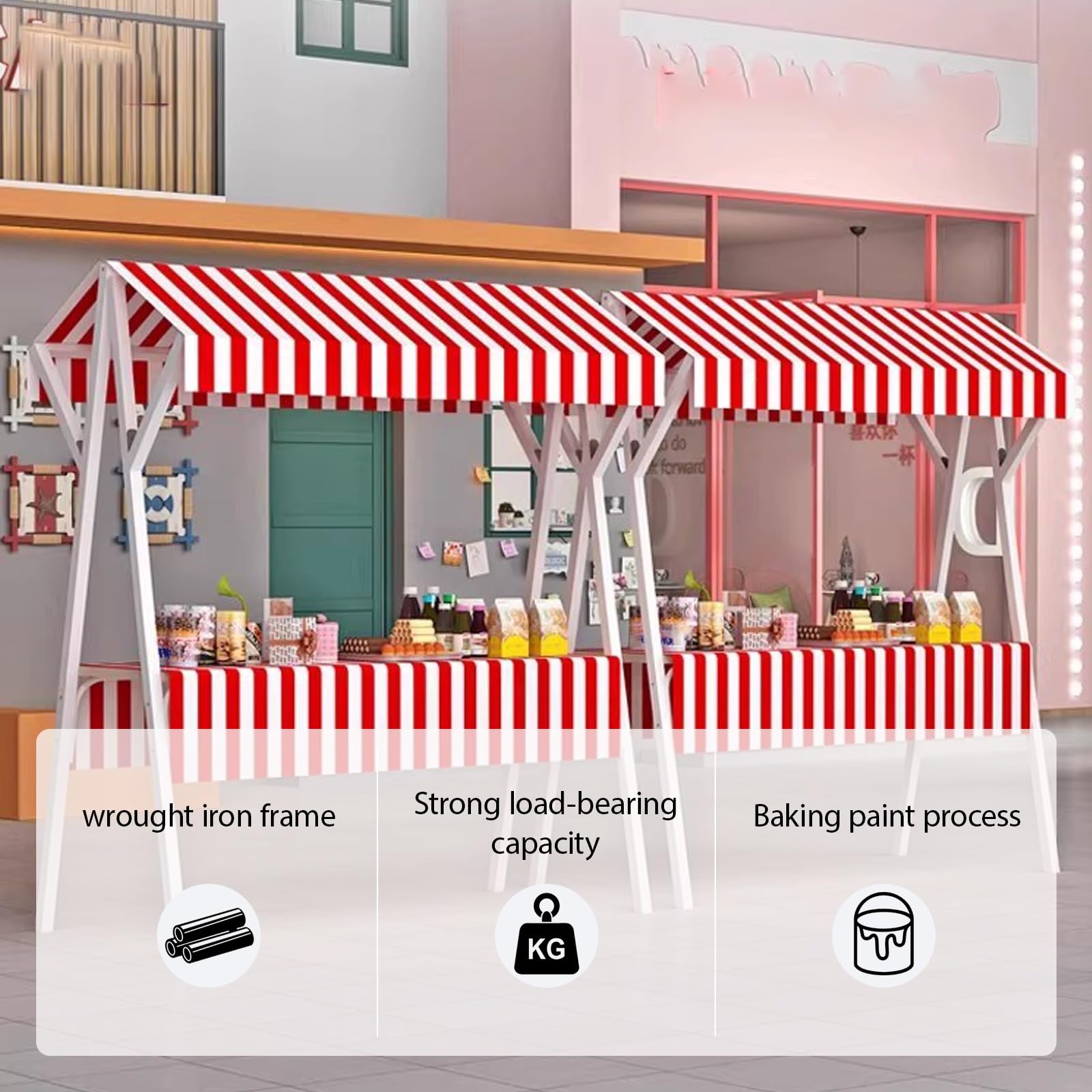 Carrello pieghevole portatile con tettoia, telaio in acciaio al carbonio, design rinforzato per portare, ideale per la vendita di snack, dolci e giocattoli