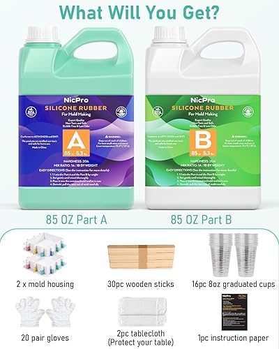 Miniatura 2 de Nicpro Kit de fabricación de moldes de silicona de 170 onzas, goma de silicona líquida de platino para fabricante de moldes, relación de mezcla