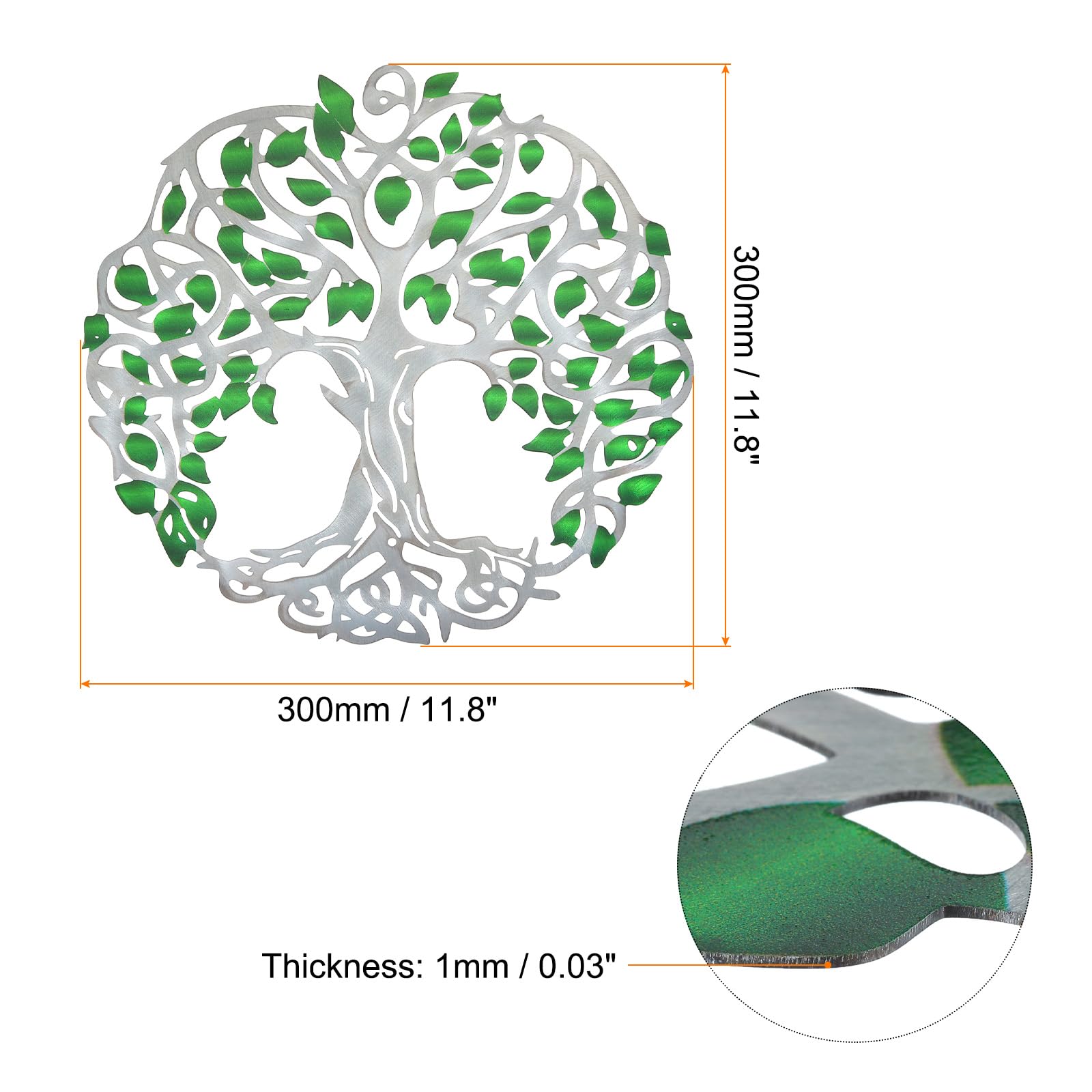 PATIKIL Metal Tree Wall Decor, Tree of Life Wall Sculpture Ornament Hanging Wall Decoration for Home Indoor Outdoor Green Silver - Image 2