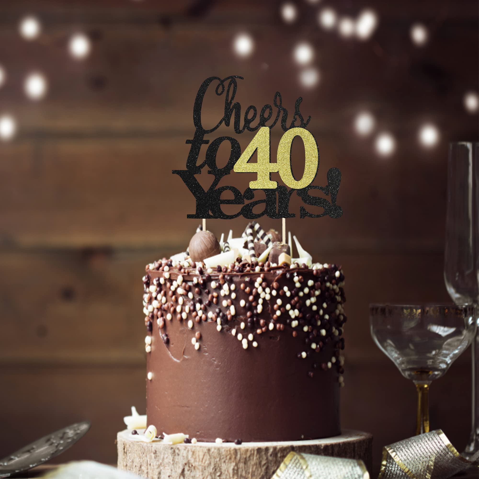 DKBT Decorazioni per torte personalizzate per 40° compleanno, topper glitterato per torte per ragazze e ragazzi, forniture per feste a tema nero, feste di compleanno e anniversario