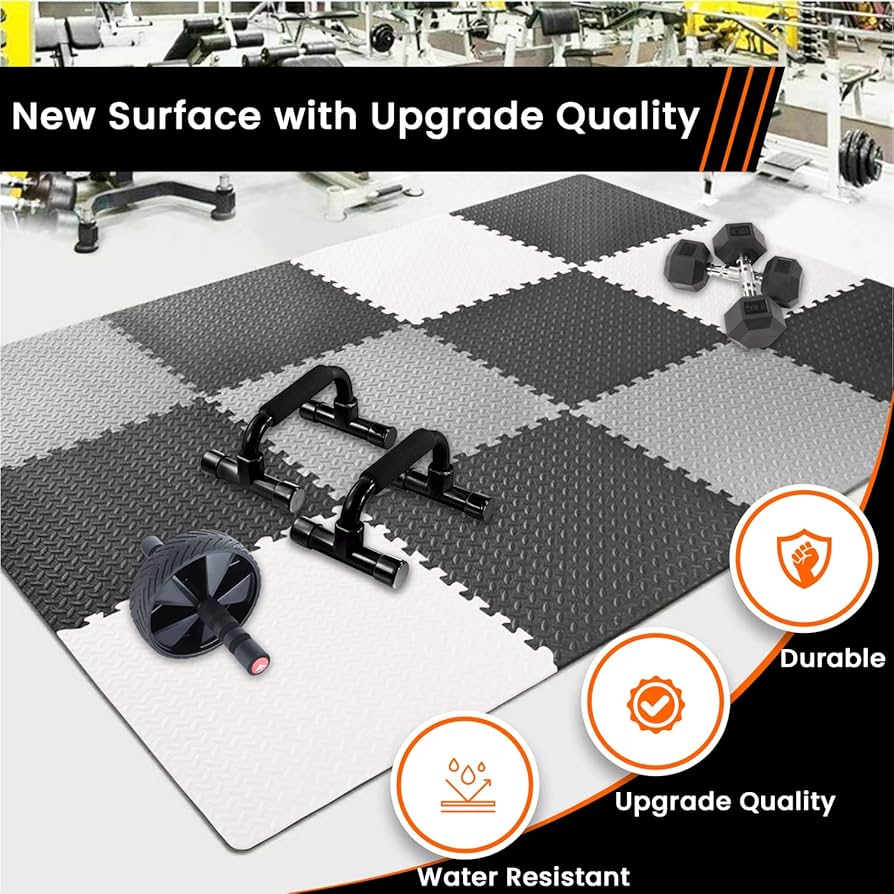 Norsk Reversible Exercise Mats 3/4" Thick EVA Interlocking Foam Tiles, Perfect Home Gym Flooring, 4 Tiles & 8 Trim Pieces, 16 Sq. Ft. 24"x24" Dazzling Blue/Black