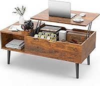 Vista 9 de Sweetcrispy - Mesas de centro con parte superior elevable para sala de estar, mesas centrales de madera pequeñas con estante de almacenamiento