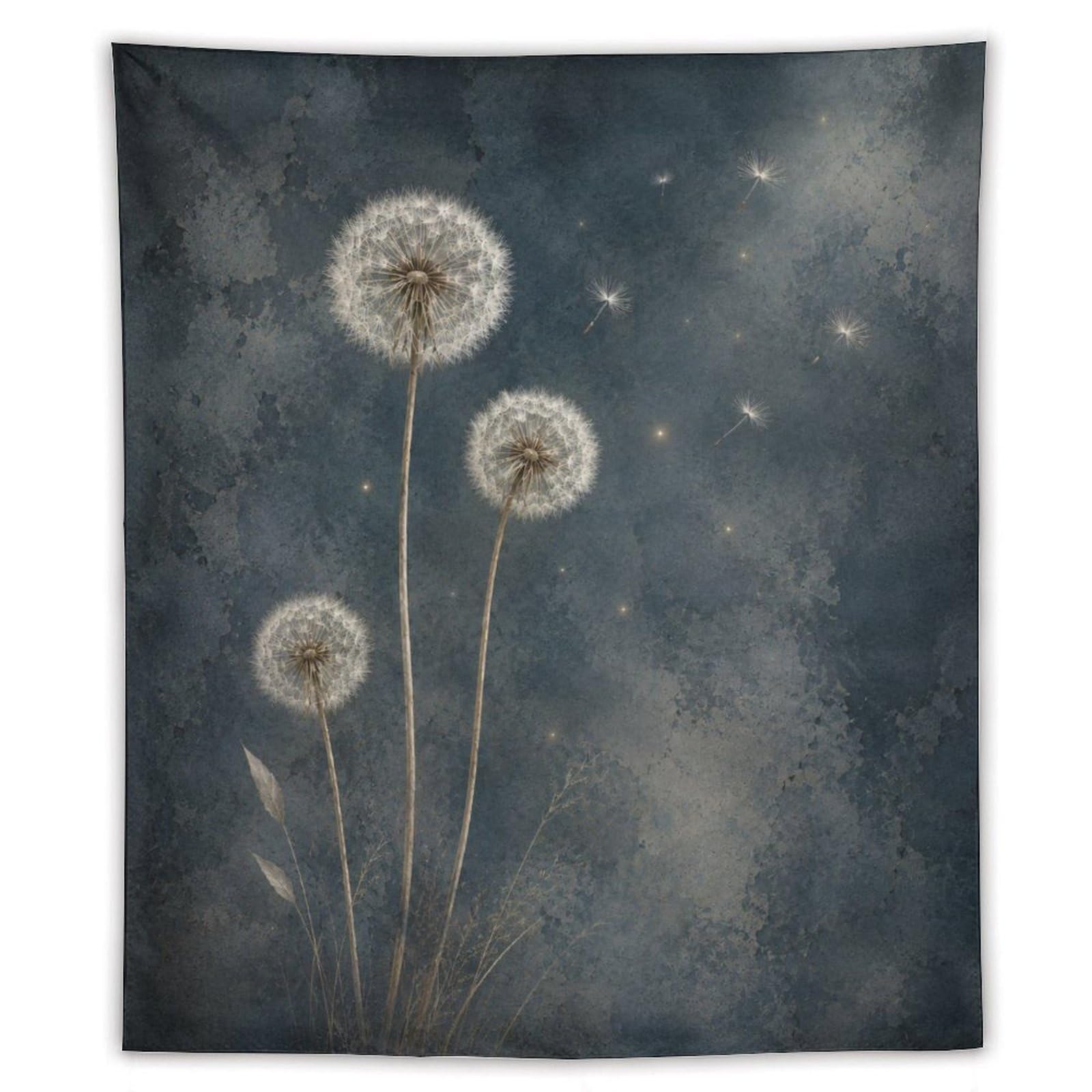 W7C8U2X3 Dandelion Night Wall Tapestry, Botanical Illustration