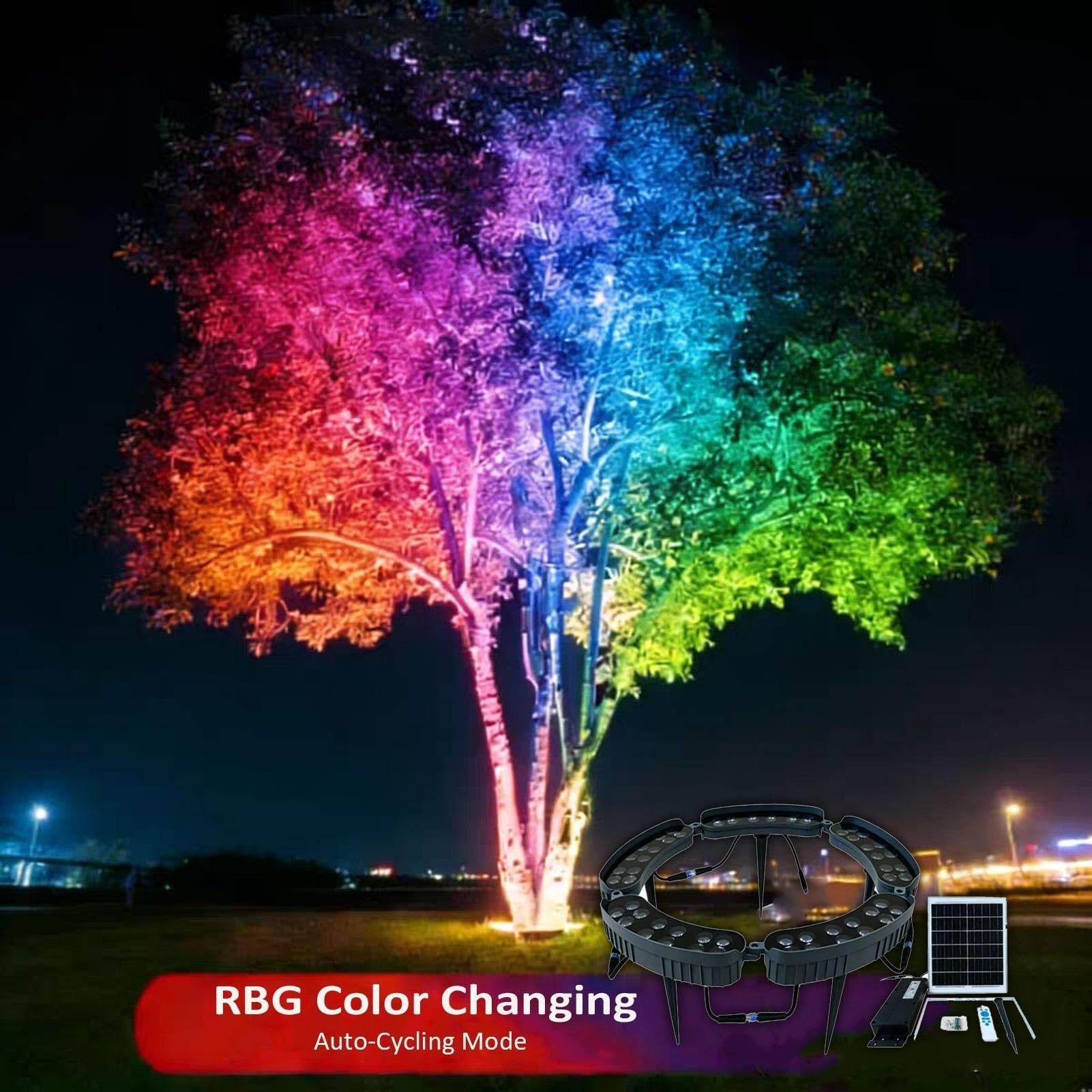 Luci Per Albero Ad Anello Solare RGB, Faretto A LED Per Giardino Sul Retro