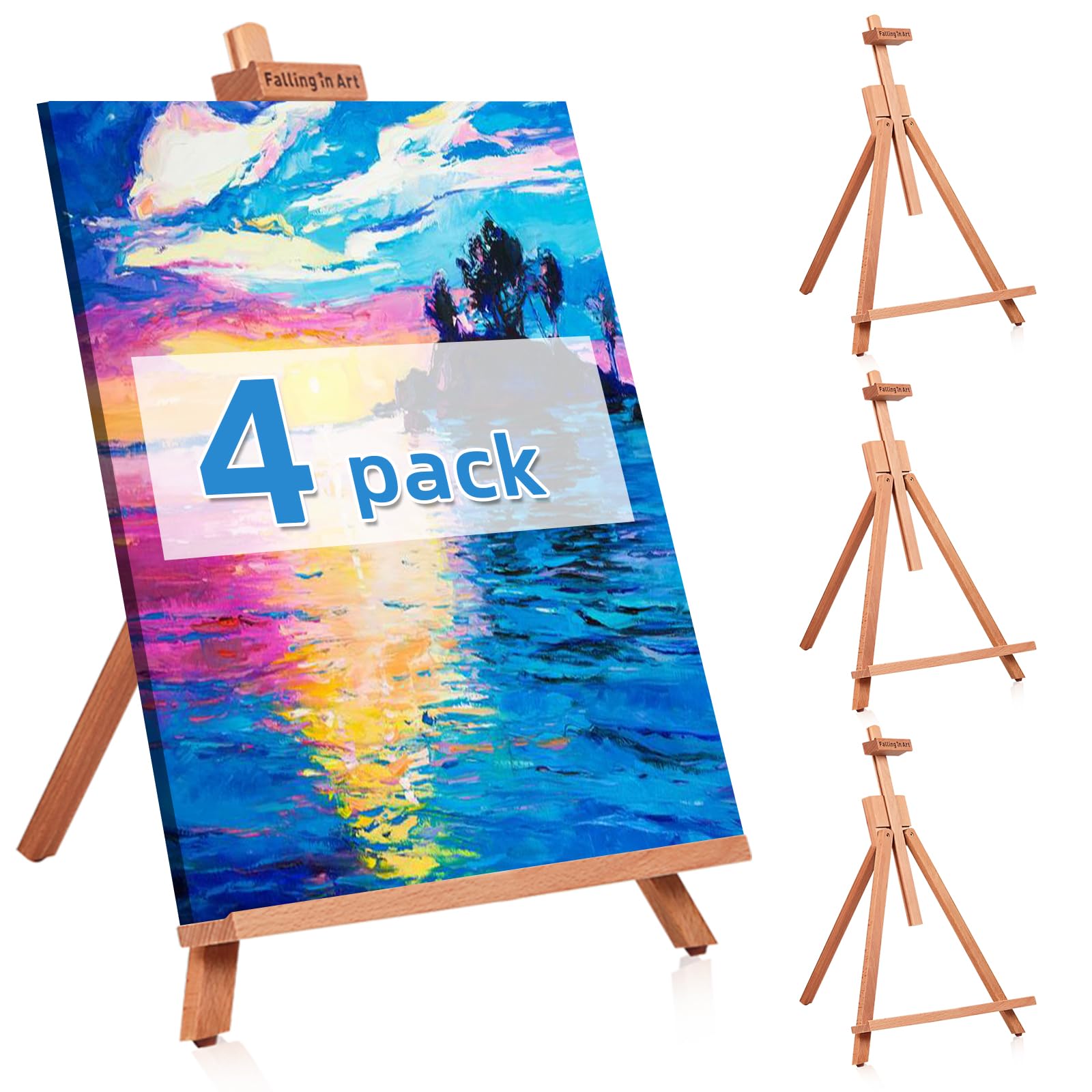 4 Pack Beechwood 25’’ Tabletop Easel Display Stand Set for Painting