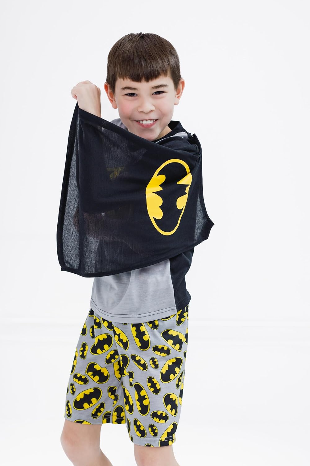 DC Comics Justice League Cosplay Pajama Shirt, Shorts & Detachable Cape 3 Piece Sleep Set Toddler to Big Kid (2T - 10-12) - Image 2