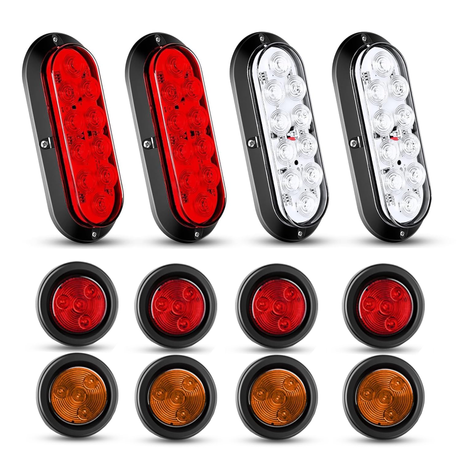 Nilight LED Trailer Light Kit Oval Tail Lights &amp; Round Marker for Truck RV