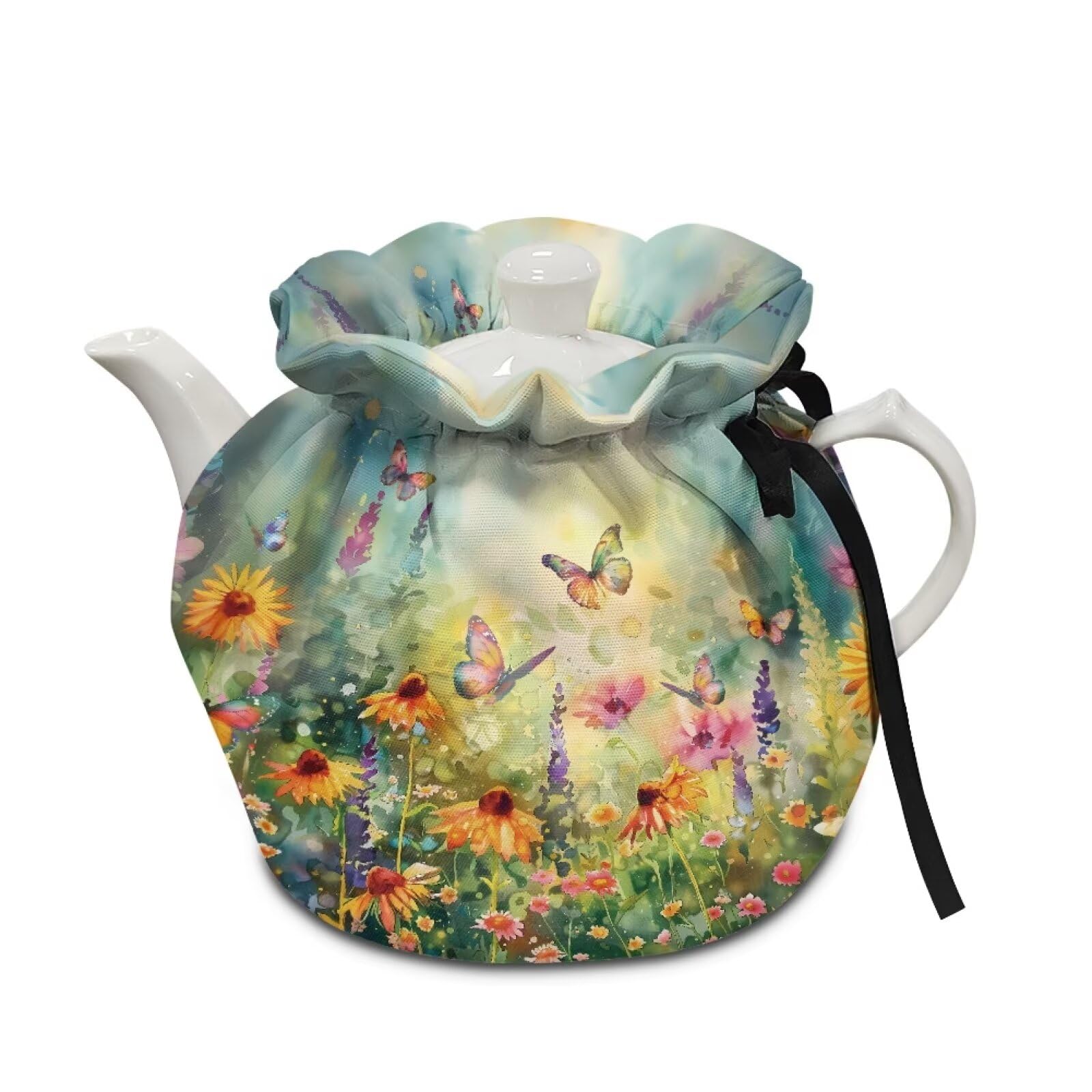 Generic Fantasy Floral Insulation Cotton Vintage Warm Kettle Cover Breakfast Tea Pot Dust Cover with Elastic Band