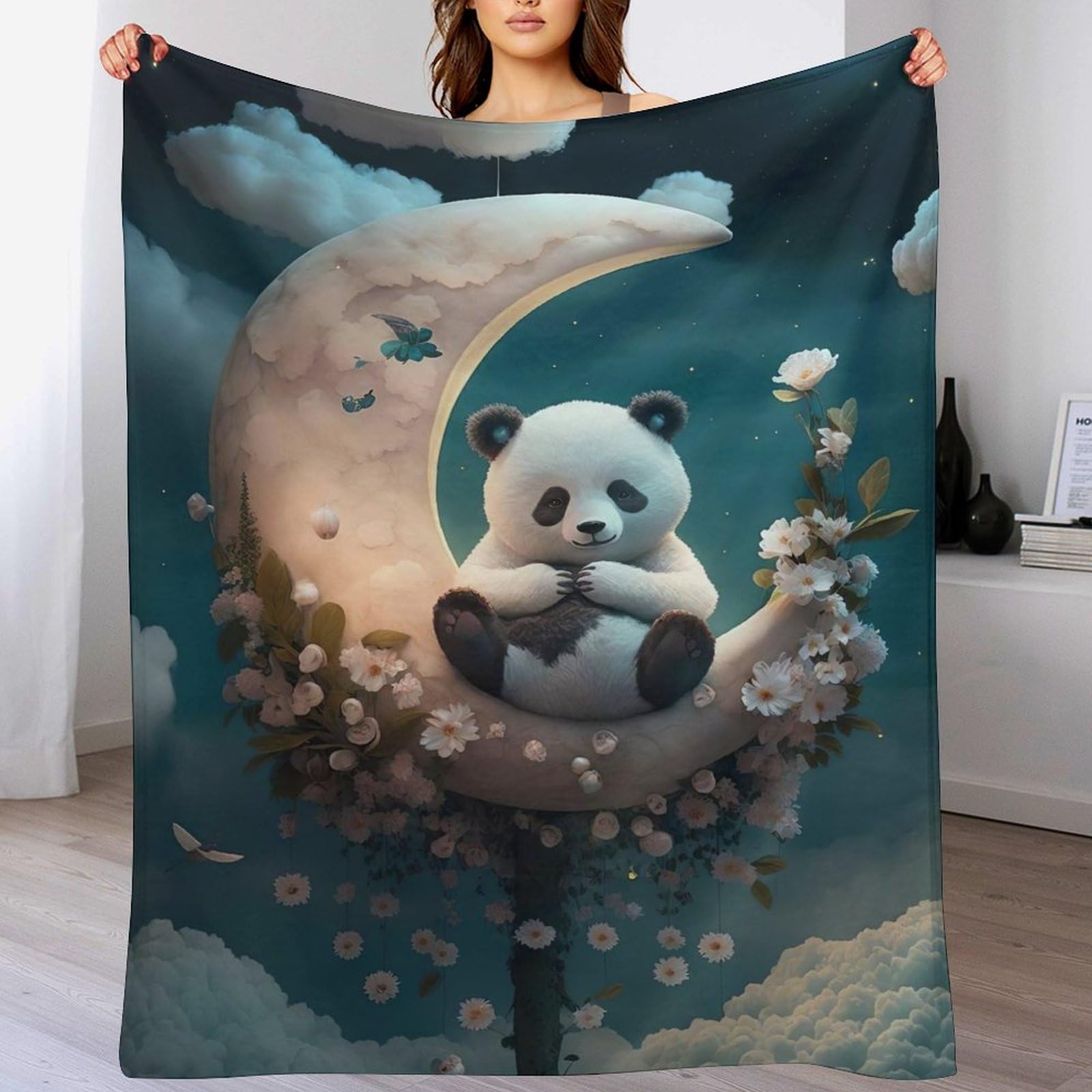 Couverture Panda flannel anti froid grand plaid chaud pour lit 150x200