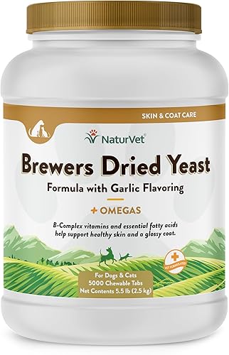 NaturVet Fórmula de levadura seca de cerveza con sabor a ajo Plus Omegas Rico en Omega-3 6 y 9 ácidos grasos Fortificado con B1 B2 niacina y