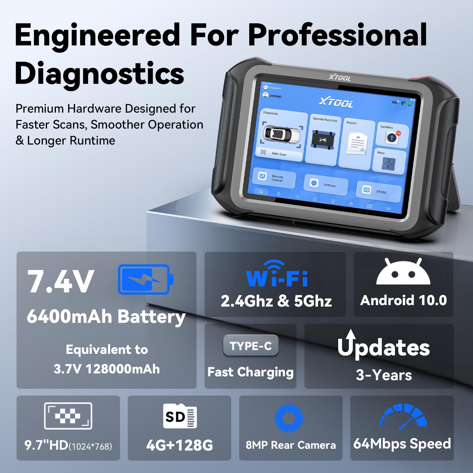 XTOOL Escáner de diagnóstico de Coche D9 de Nivel OE 2023 con actualizaciones de 3 años, mapeo de topología, codificación ECU y PMI, más de 42 reinicios, programación de Teclas, Controles