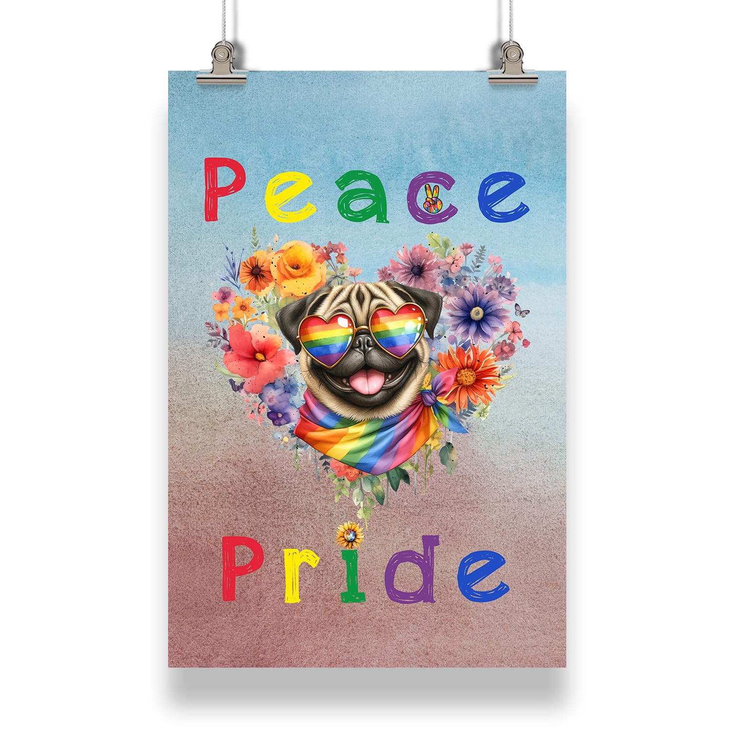 Ninety3POD Peace Love Pride Pug with Rainbow Sunglasses LGBT LGBTQ+ Portrait Poster Pug Dog Lover Gifts Idea Wall Art Home Decor - 004