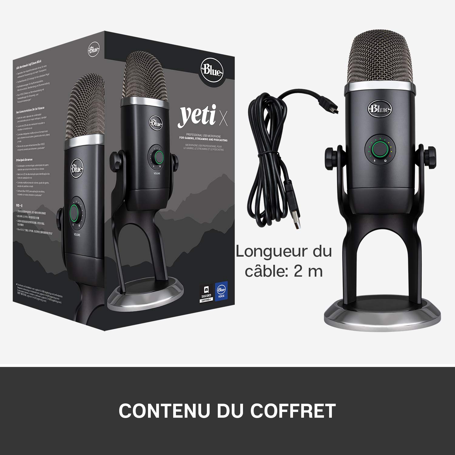 Blue Microphones Yeti X, Micro USB à Condensateur Pro pour Enregistrement, Gaming, Streaming, Podcast, Micro PC / Mac, Micro Gaming avec Indicateur Haute Résolution, LED, Effets Blue VO!CE - Noir