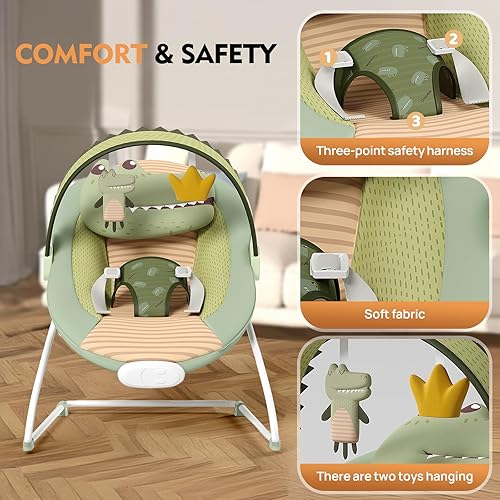 Miniatura 2 de Gorila para bebé, asiento de bebé con vibraciones relajantes, ajustable y plegable con barra de juguetes extraíble, portátil para 0-6 meses, 6-20