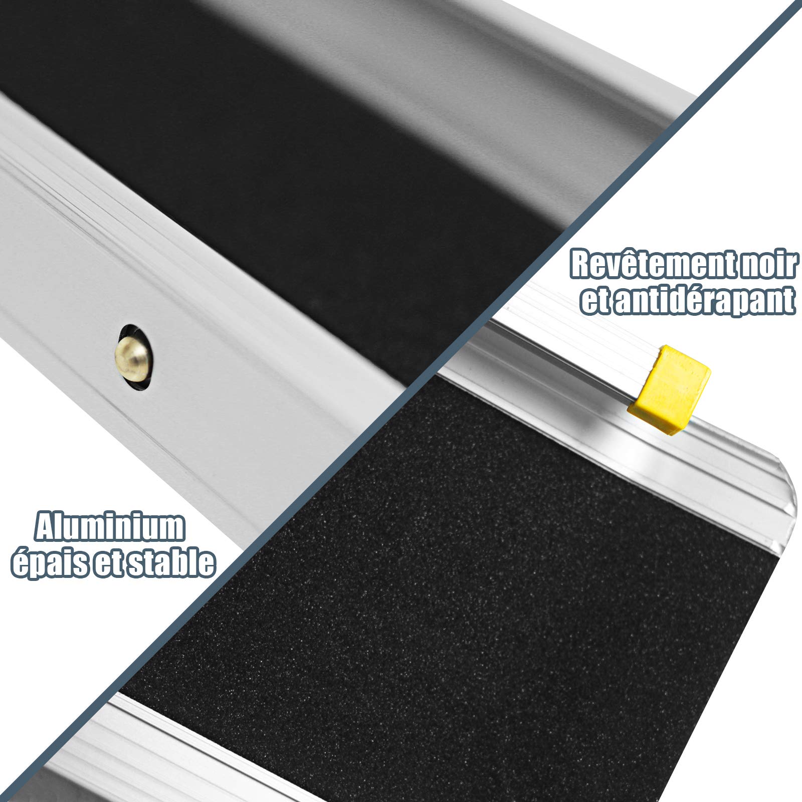 GOPLUS 2 Rampes de Chargement de Voiture Non-glissantes en Aluminium, Rampes de Fauteuil Roulant Portatives Téléscopiques Antidérapante, Longueur Ajustable à 3 Niveaux, Charge 270KG (121,5-213,5x19cm)