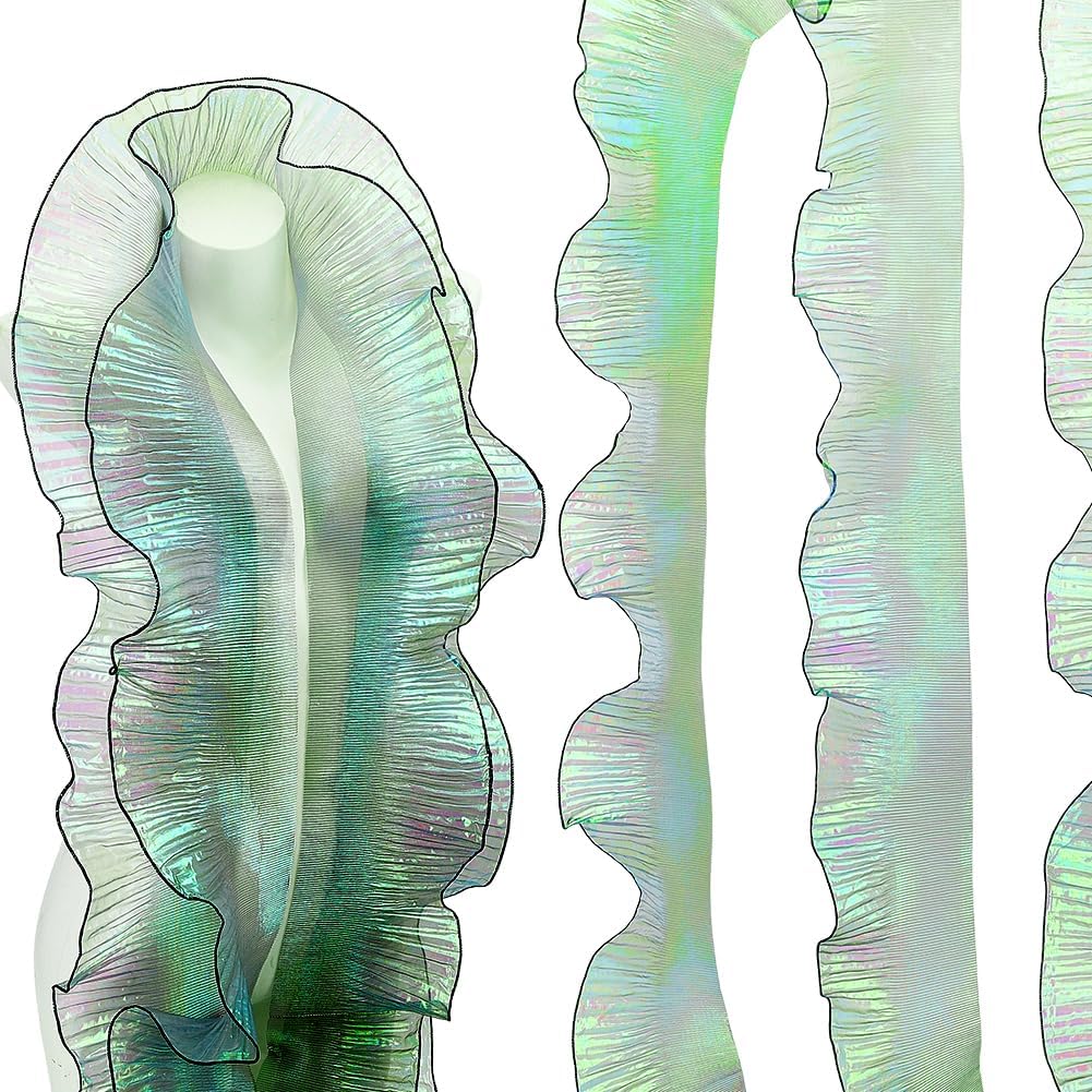 AHANDMAKER 25 Yard Ruffle Pleated Chiffon Trim Jellyfish Organza Ribbons Ruffled Iridescent Ribbon Jellyfish Fabric Lace Fabric Organza Trim for Sewing Dress Bag Costume Decoration Craft