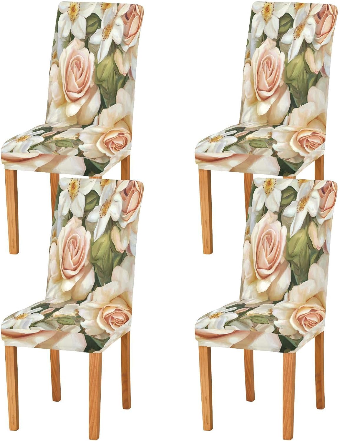 ALAZA Chair Covers for Dining Room, Roses and White Flower Stretch Chair Cover Sets Chair Protector Removable Washable for Ktichen Restaurant Hotel