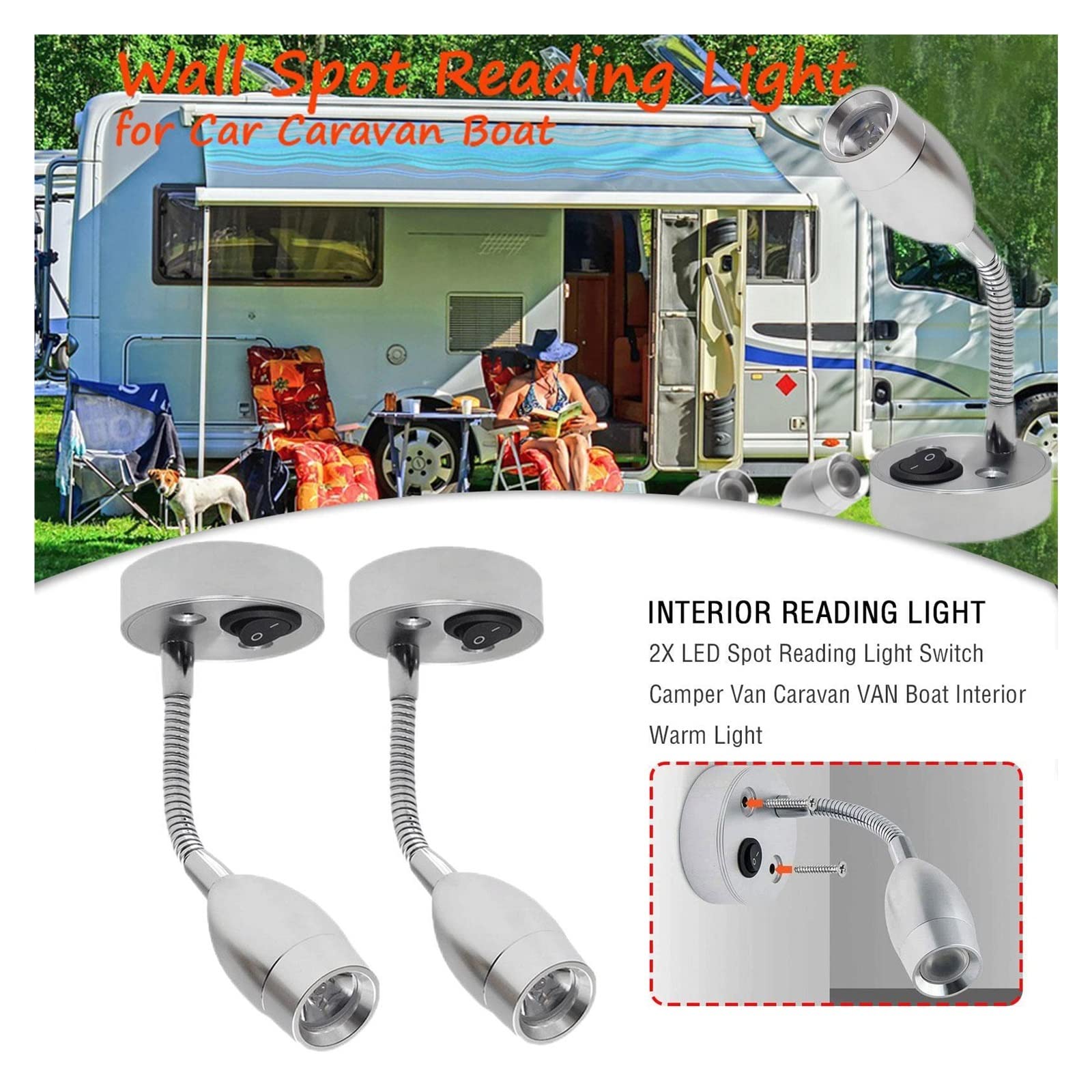 24 V/12 V RV Illuminazione LED Luce del Punto Caldo Car Interior Yacht Lampada Da Lettura A Led Interruttore Camper for Van Caravan VAN Barca,Risparmio di spazio compatto(C)
