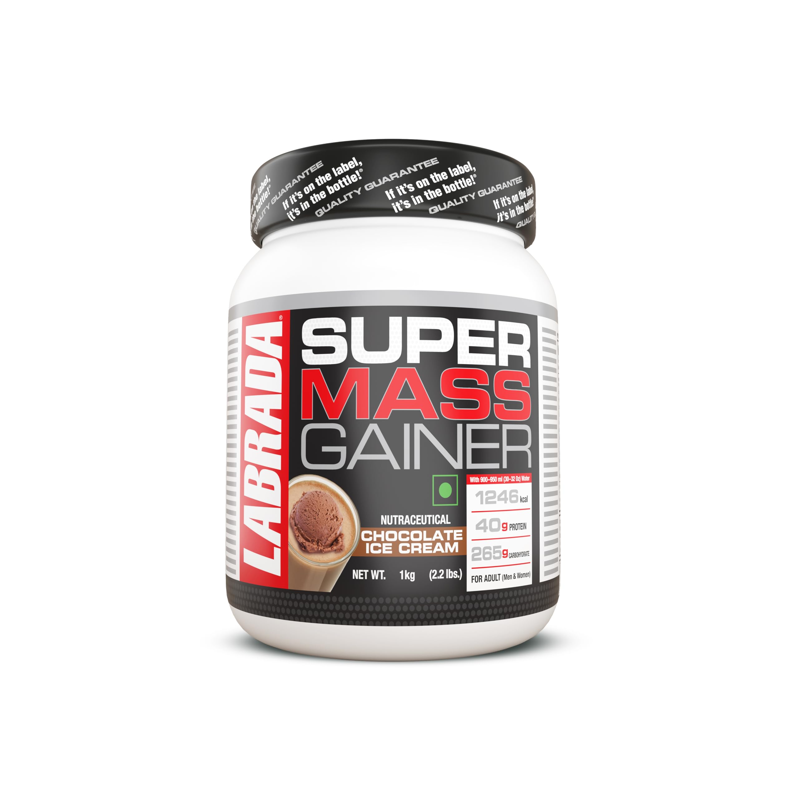 Labrada Super Mass Gainer 1kg | High-Calorie Protein Powder for Muscle Growth & Recovery |1234 Calories | 40g Protein | 265g Carbs | 3g Creatine | 500mg Glutamine, 3000gm (1 Kg,Chocolate Ice Cream)