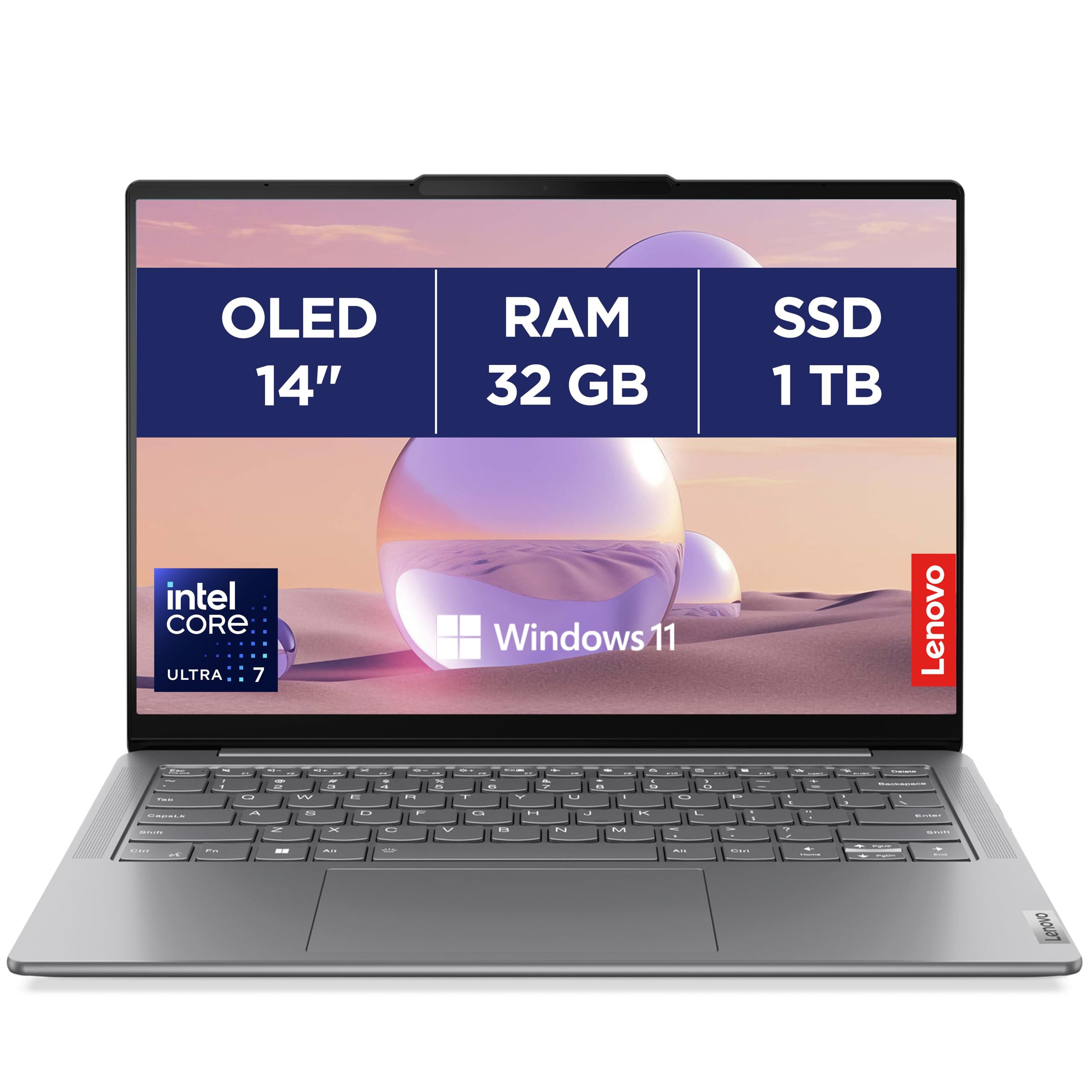 Lenovo Yoga Slim 7 14IMH9 - Ordinateur Portable 14'' OLED (Intel Core Ultra 7 155H, RAM 32Go, SSD 1To, Intel Arc Graphics,Windows 11 Home) Clavier rétroéclairé AZERTY FR - Lunaire Gris