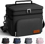HOTOR Insulated Lunch Box for Men & Women - Leak-Proof Cooler Lunch Bag with 4 Pockets, Adjustable Strap, Ideal for Work, Picnic, Travel - Medium, Black, 10.2