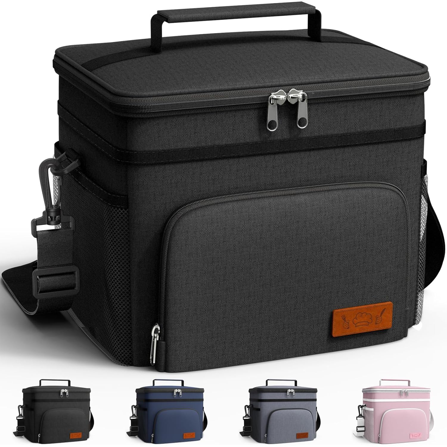 HOTOR Insulated Lunch Box for Men & Women - Leak-Proof Cooler Lunch Bag with 4 Pockets, Adjustable Strap, Ideal for Work, Picnic, Travel - Medium, Black, 10.2"×6.9"×8.5" image 1