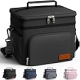 HOTOR Insulated Lunch Box for Men & Women - Leak-Proof Cooler Lunch Bag with 4 Pockets, Adjustable Strap, Ideal for Work, Picnic, Travel - Medium, Black, 10.2