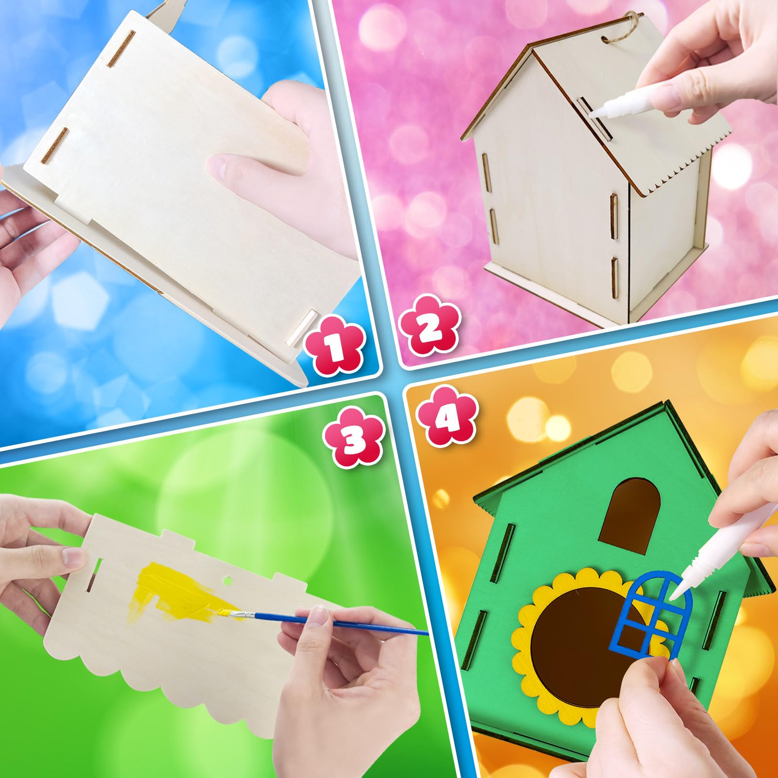 Kit 4 Maisons D'Oiseaux à Construire Et Peindre - Activité Manuelle Enfants 5-12 Ans