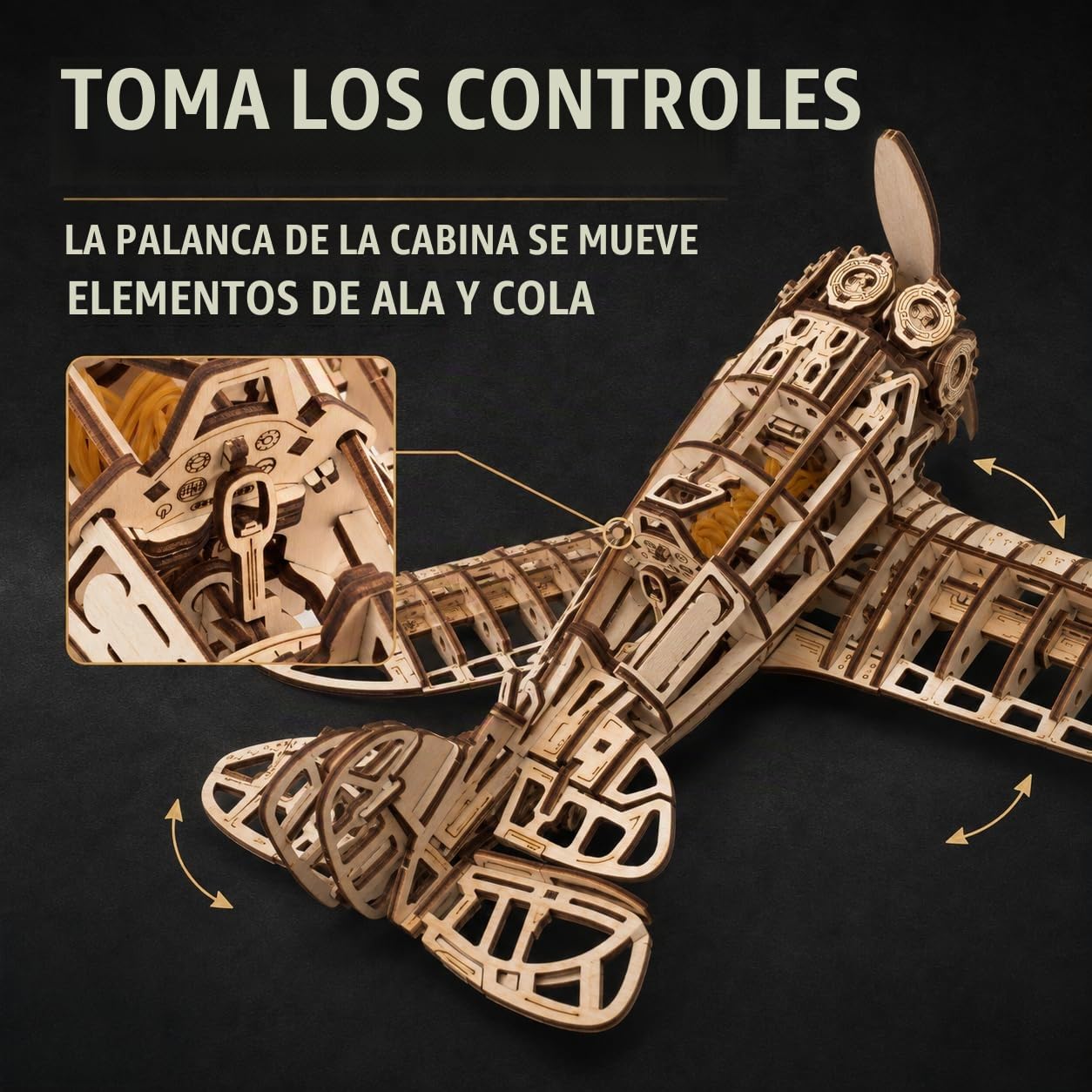 EWA Eco-Wood-Art - Avion - Rompecabezas mecánico 3D de Madera - Rompecabezas para Adultos y Adolescentes - Montaje sin Pegamento - 346 Piezas